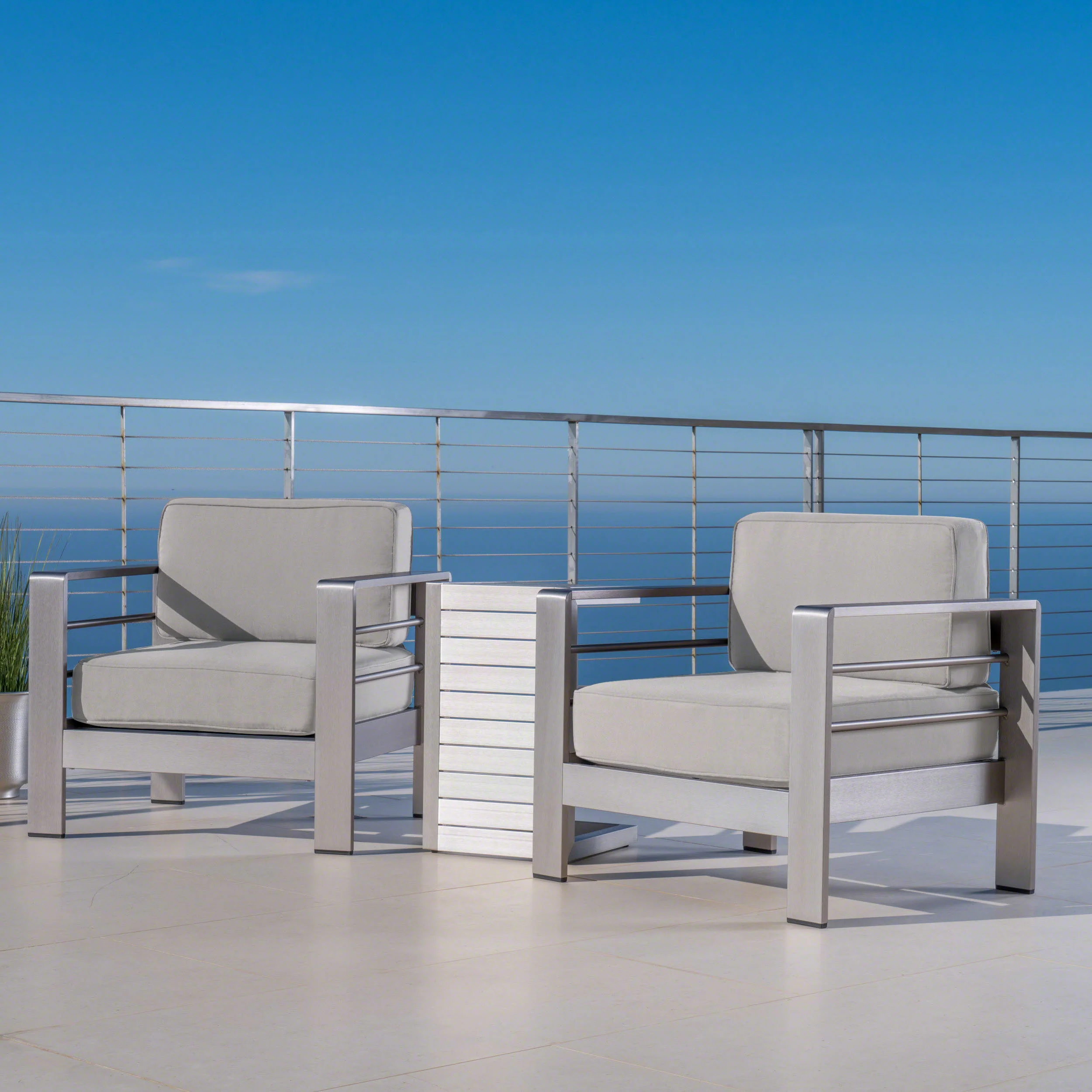 Edward Coral Outdoor Aluminum Club Chairs and Side Table Set with Cushions - furnishings