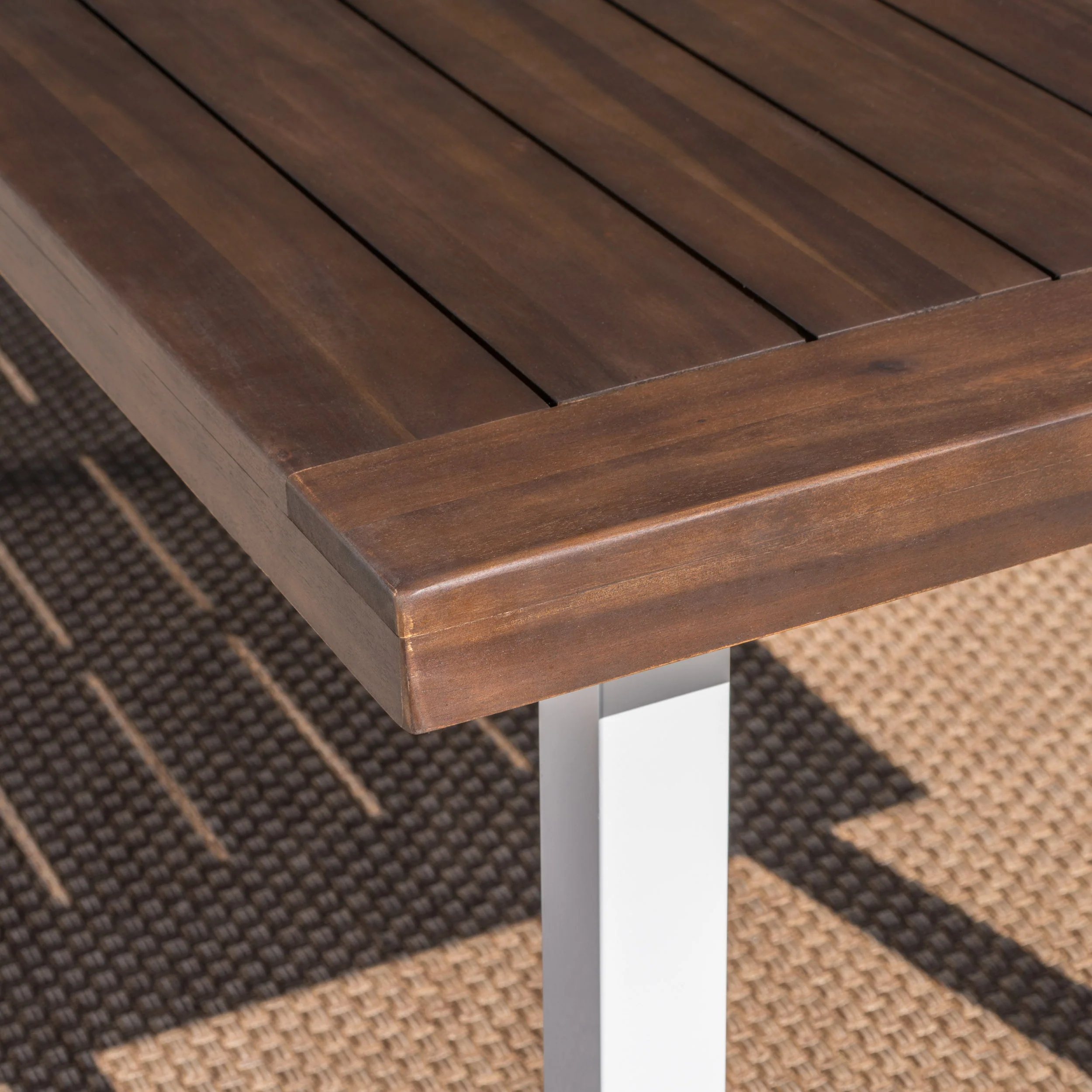 Mika Outdoor Finished Acacia Wood Dining Table with Metal Legs - furnishings