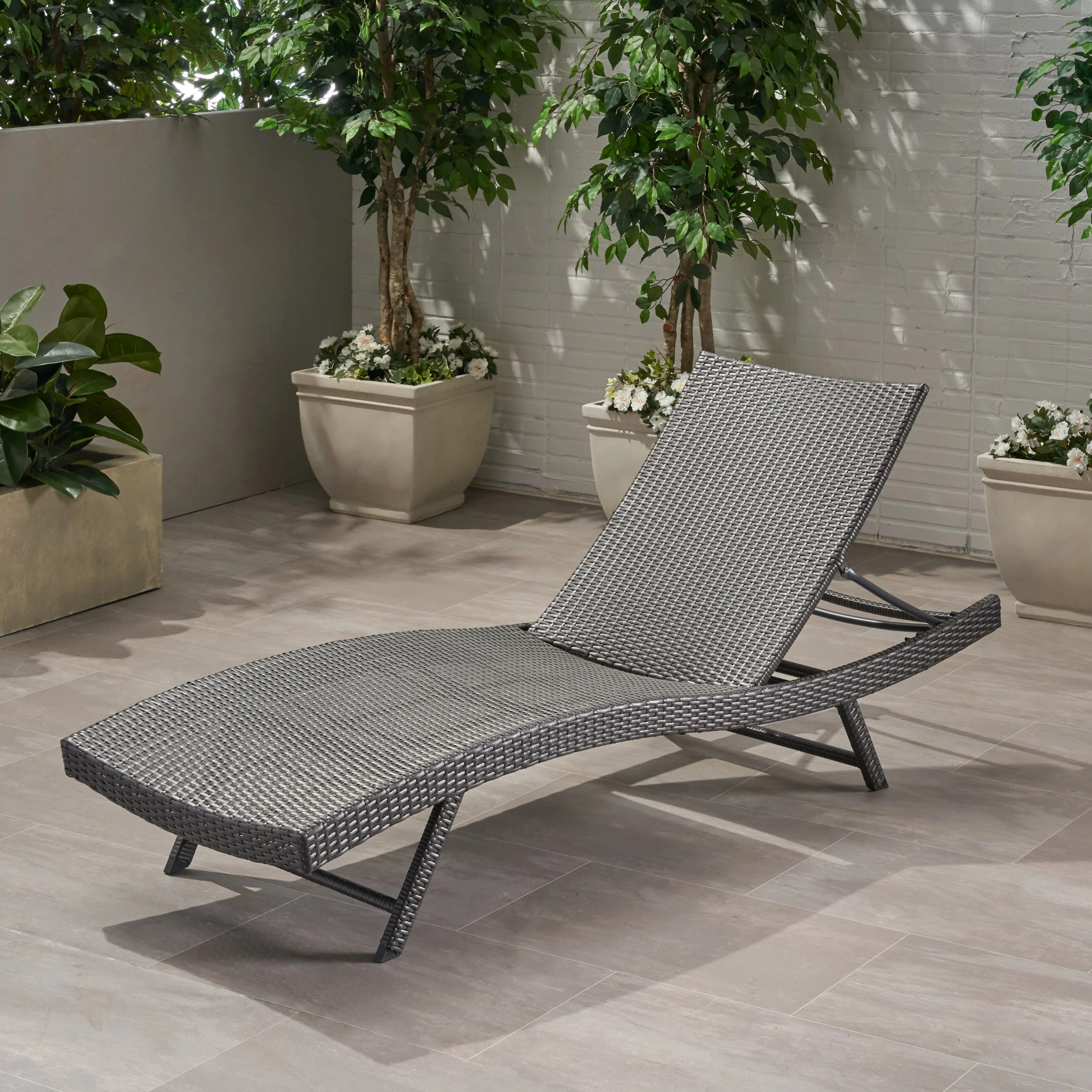 Eliana Outdoor Gray Wicker Chaise Lounge - furnishings