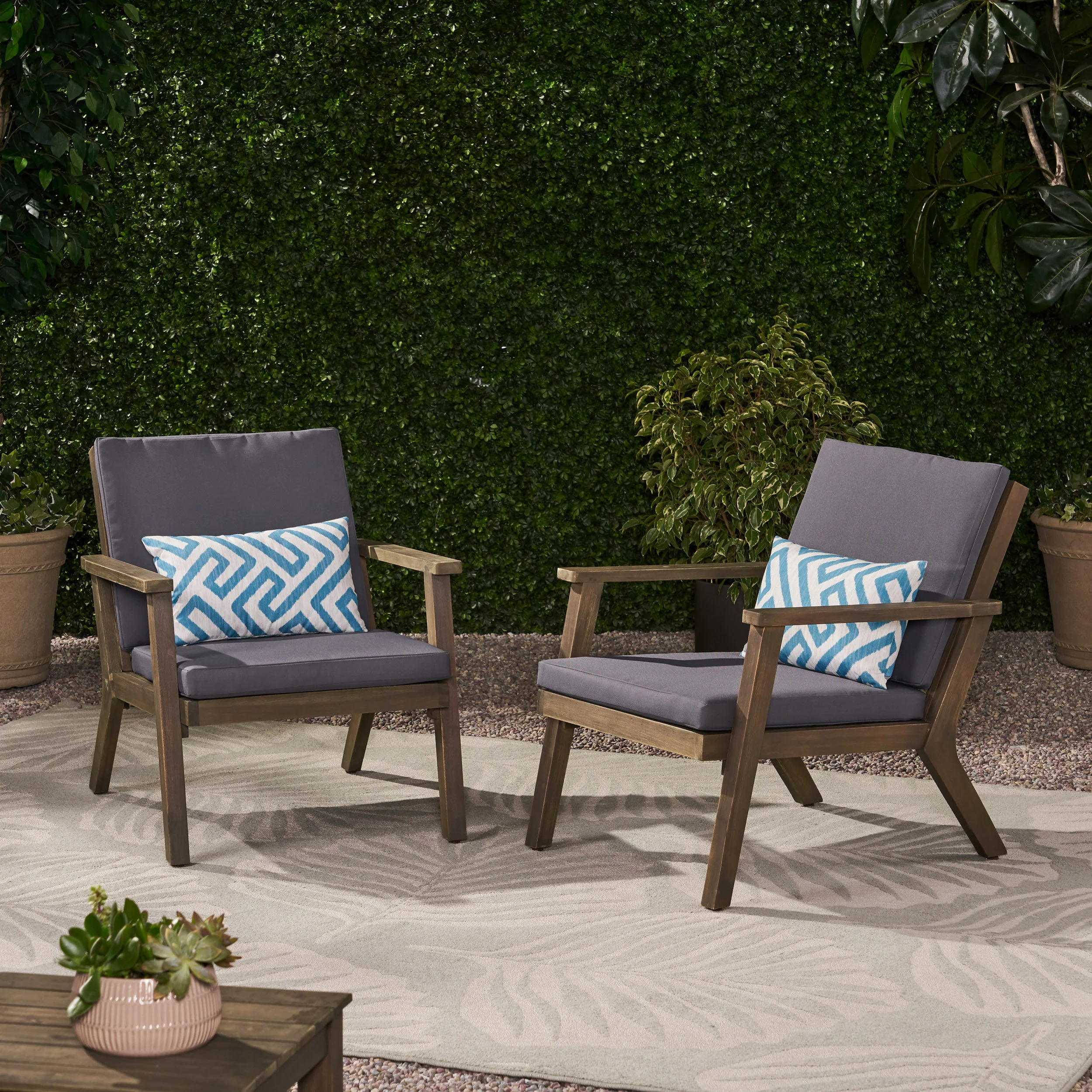 Avacyn Outdoor Acacia Wood Club Chairs with Cushions (Set of 2) - furnishings