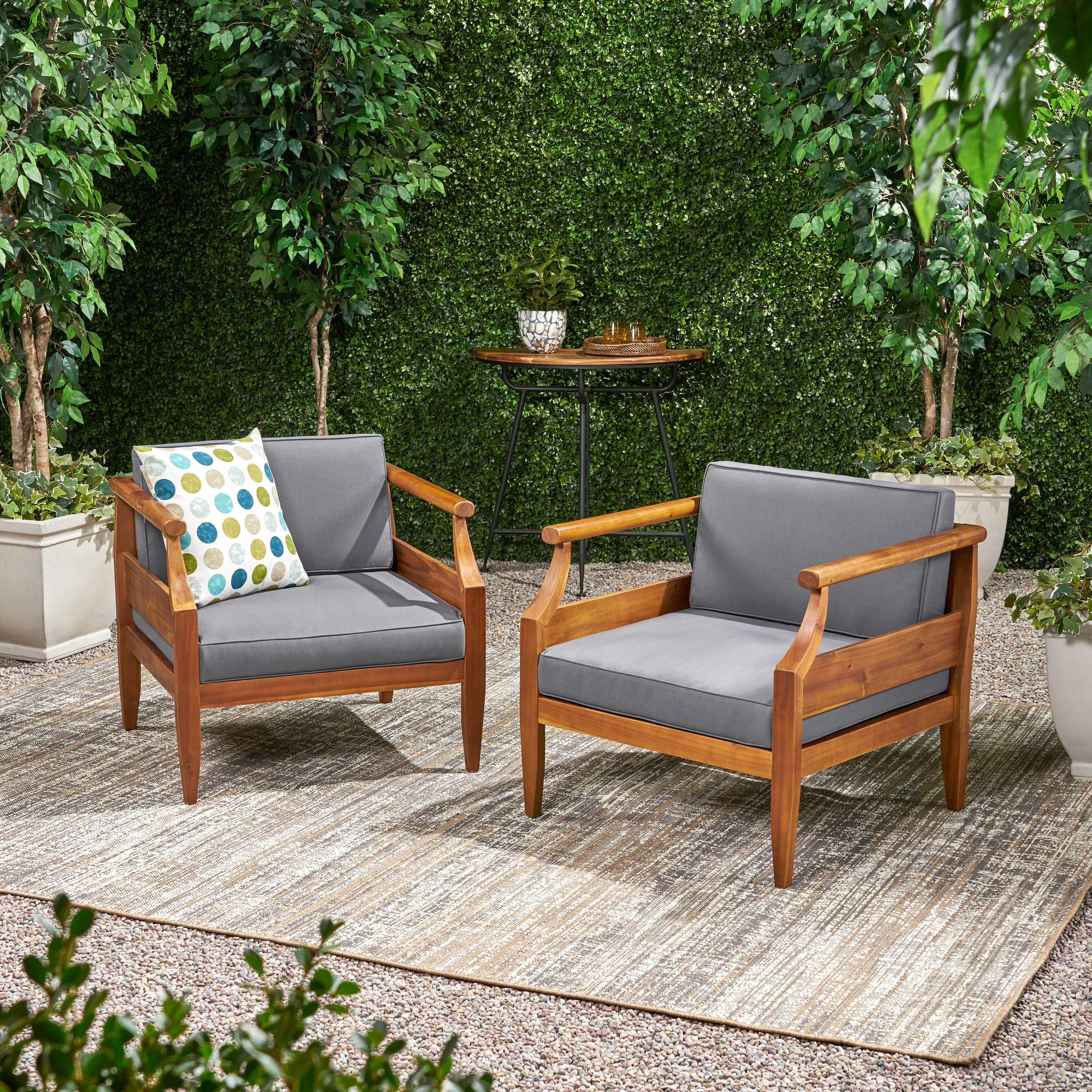 Bianca Outdoor Mid-Century Modern Acacia Wood Club Chair With Cushion - furnishings