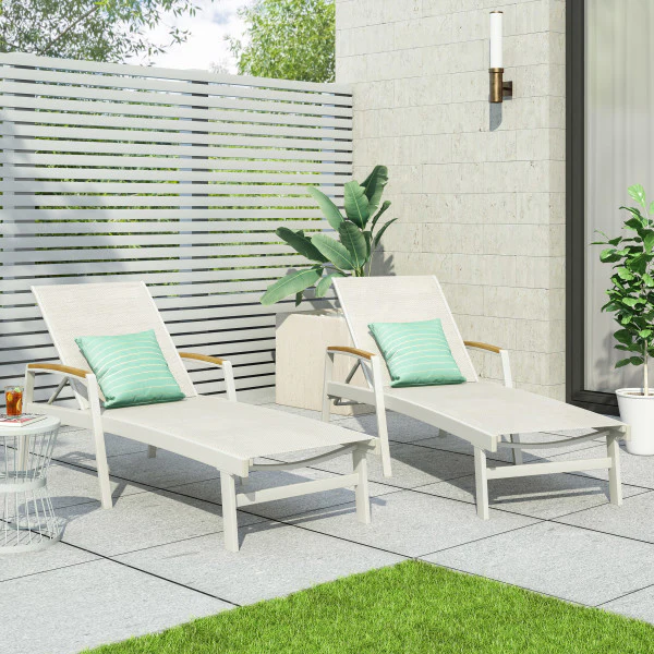 Joy Outdoor Aluminum Chaise Lounge with Mesh Seating (Set of 2) - furnishings
