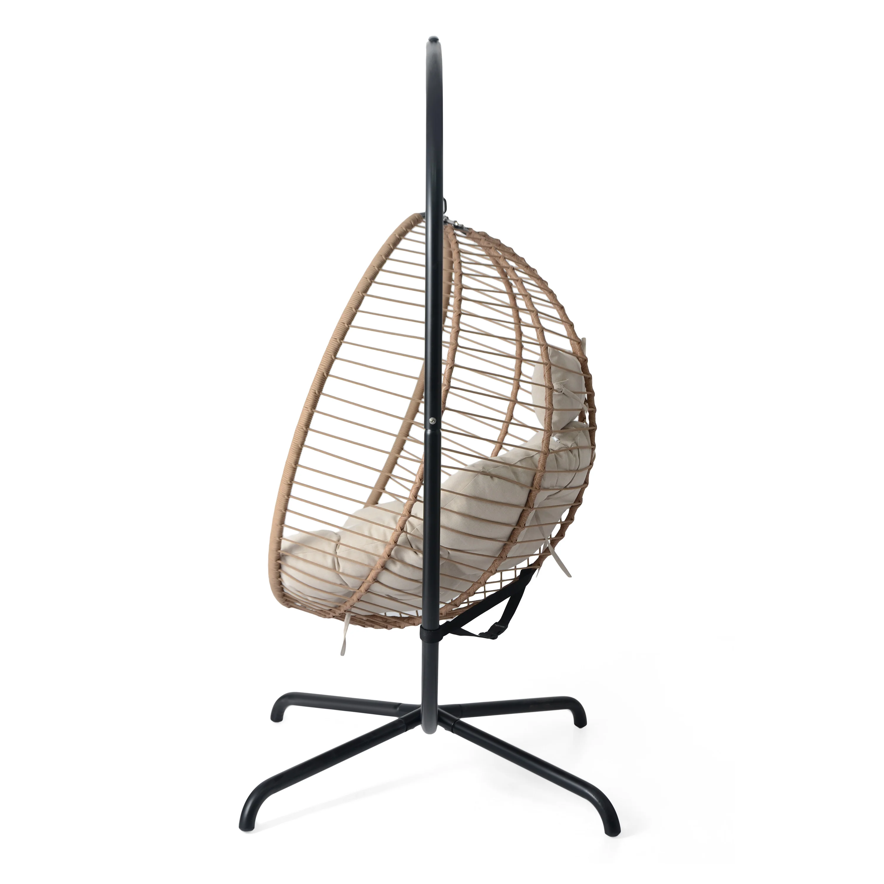 Luciane Outdoor Patio Hanging Basket Chair with Stand, Beige + Brown - furnishings