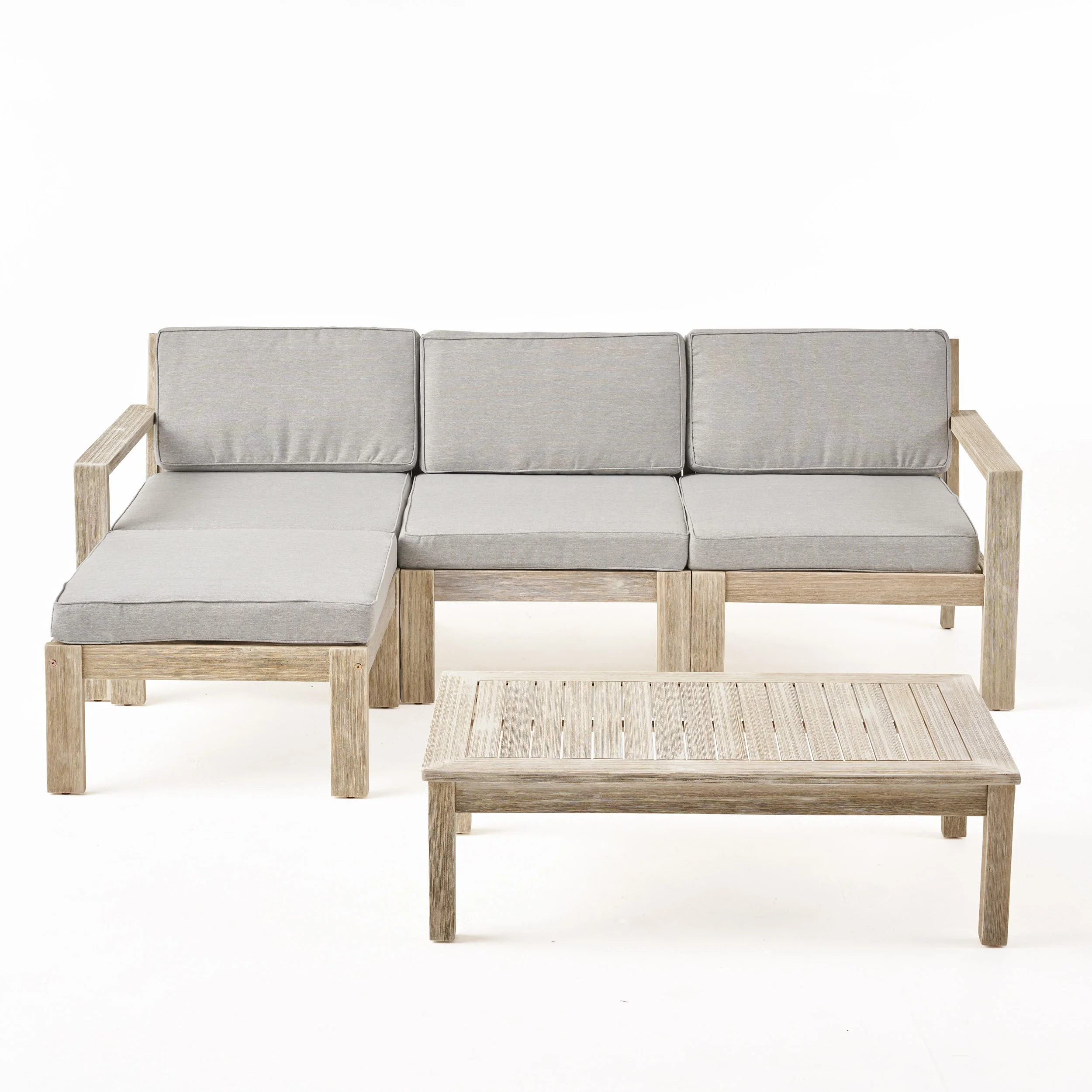 Henderson Outdoor 3 Seater Acacia Wood Sofa Sectional with Cushions - furnishings