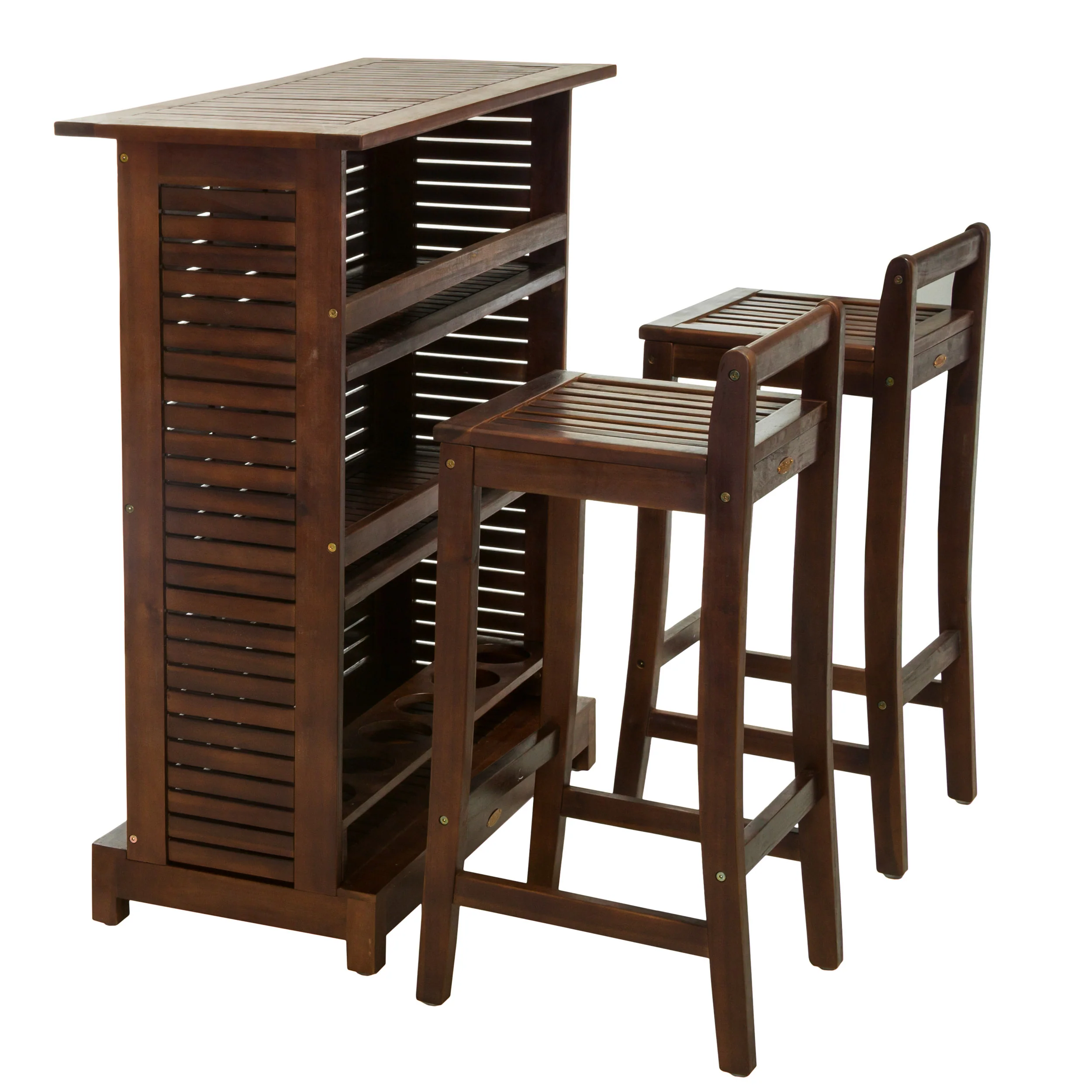 Catarina 30-Inch 3pc Mahogany Stained Wood Bar Stool Bar Set - furnishings