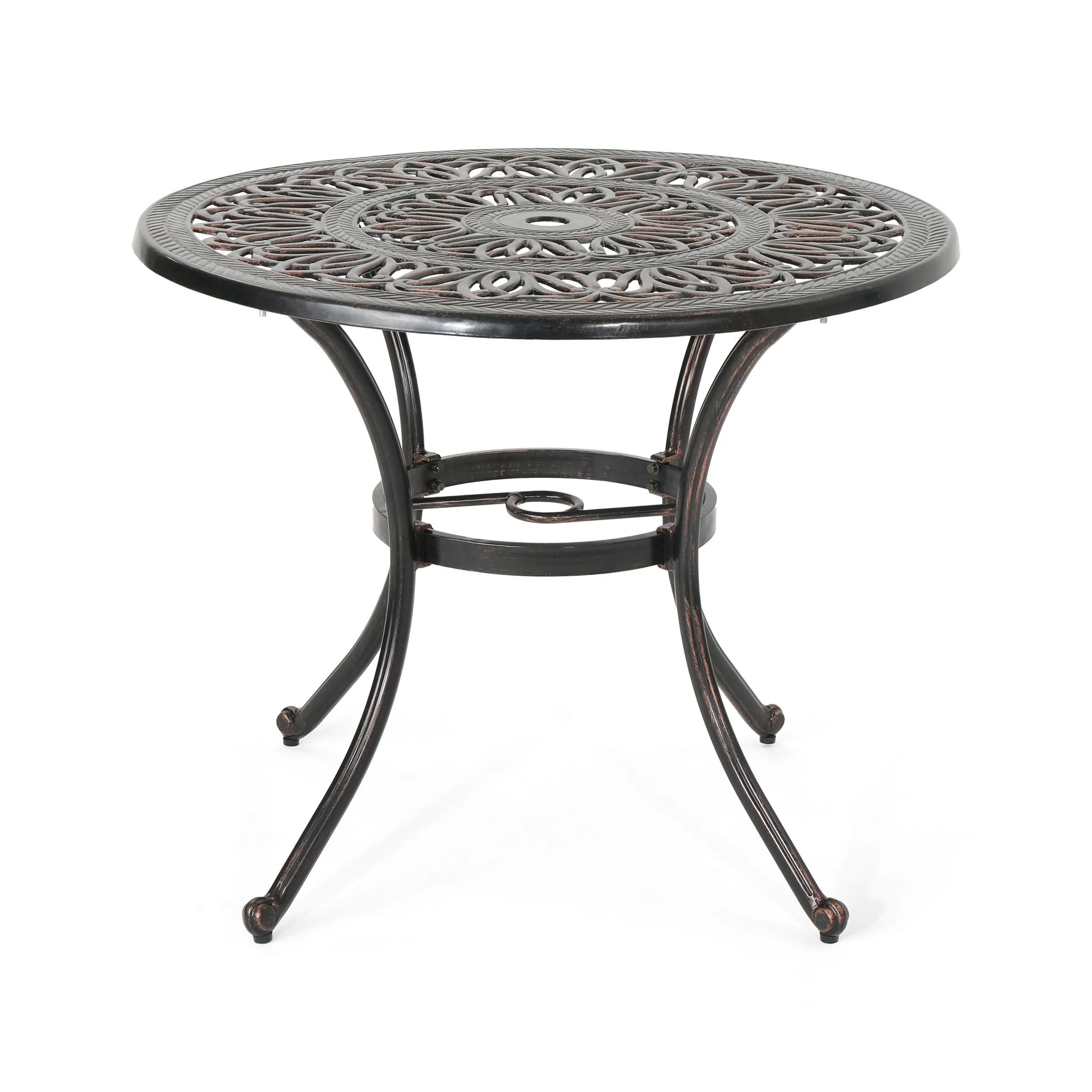 Jamie Outdoor Round Cast Aluminum Dining Table, Shiny Copper - furnishings
