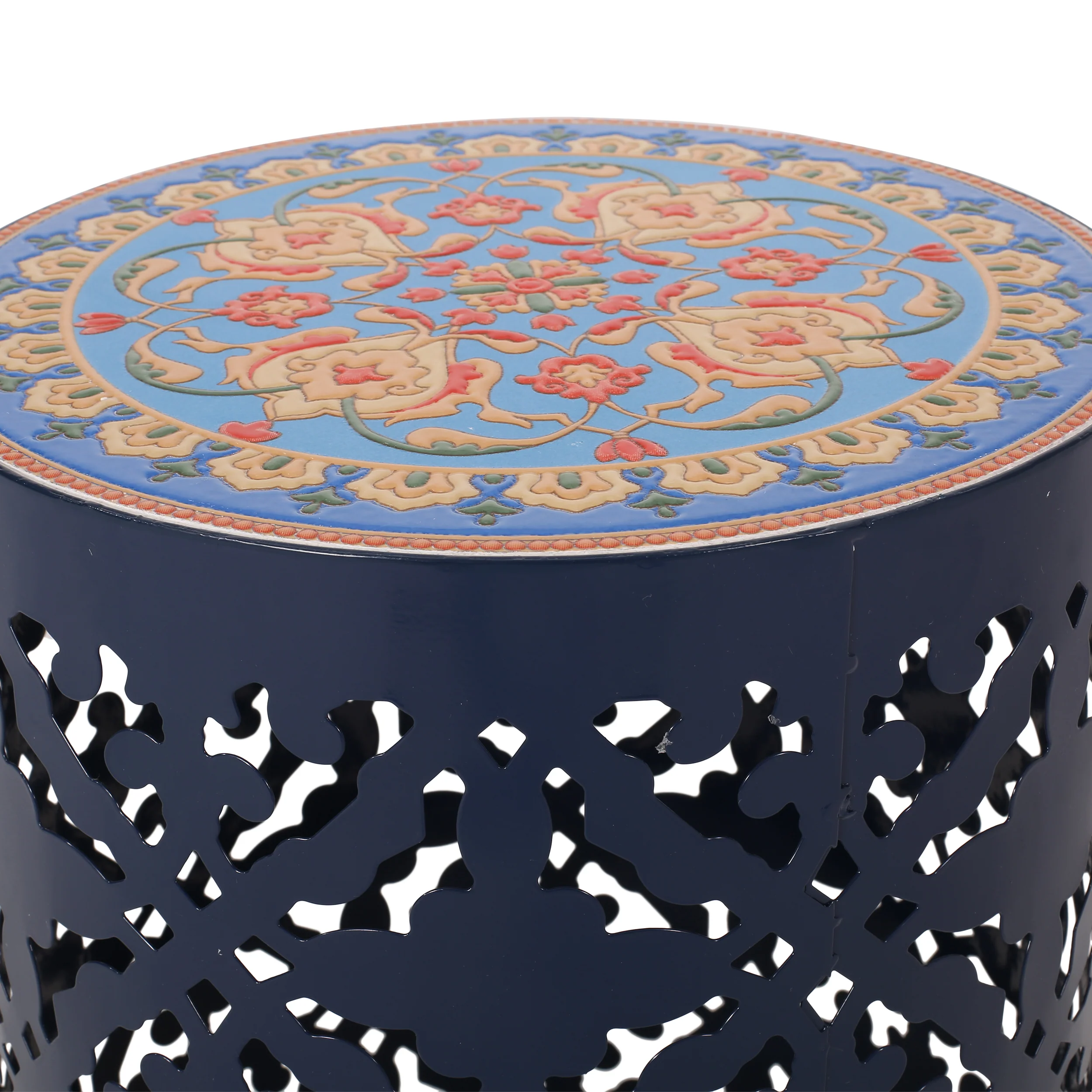 Kenzi Outdoor Lace Cut Side Table with Tile Top - furnishings