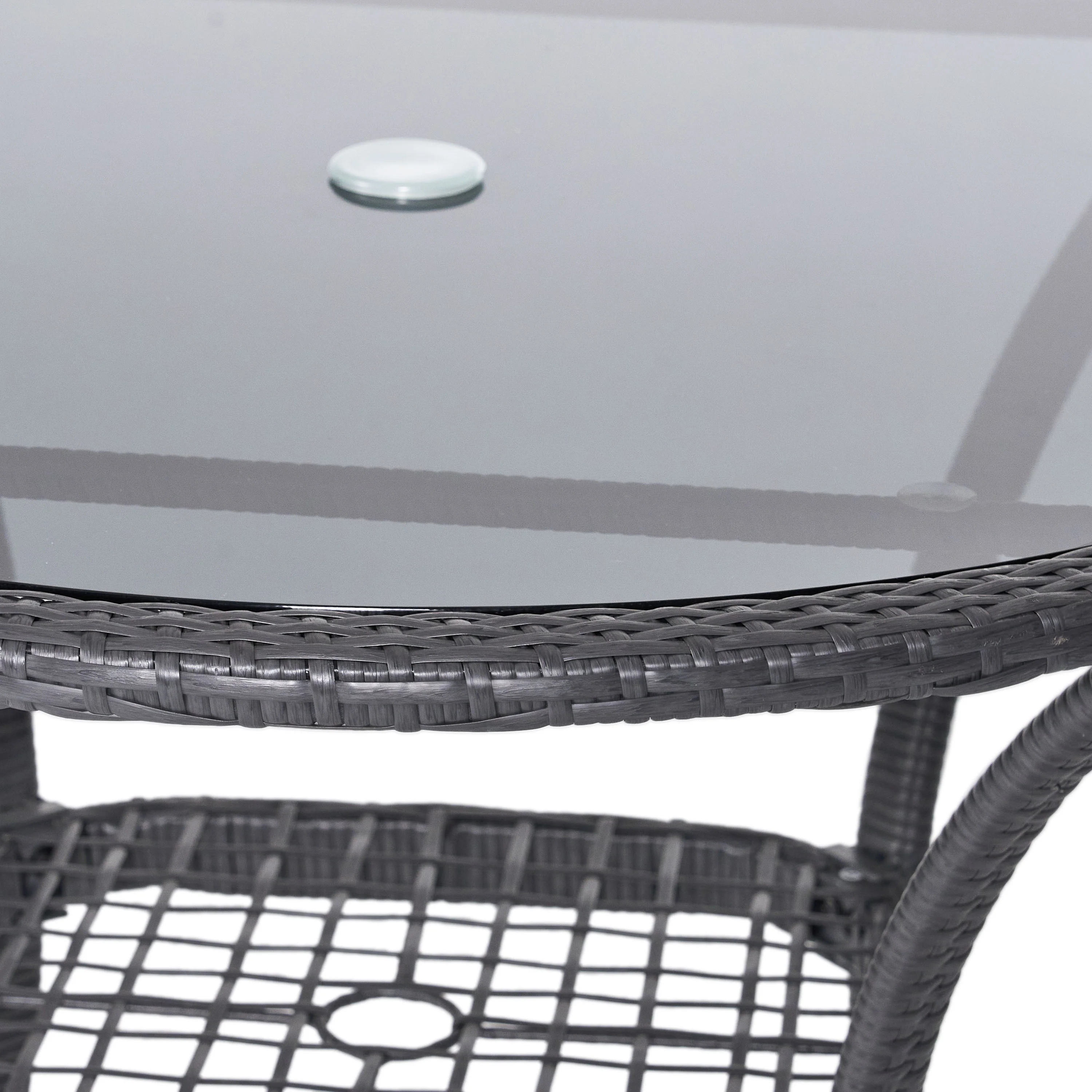 Hopp Outdoor Coastal Gray Wicker Side Table with Tempered Glass Top - furnishings