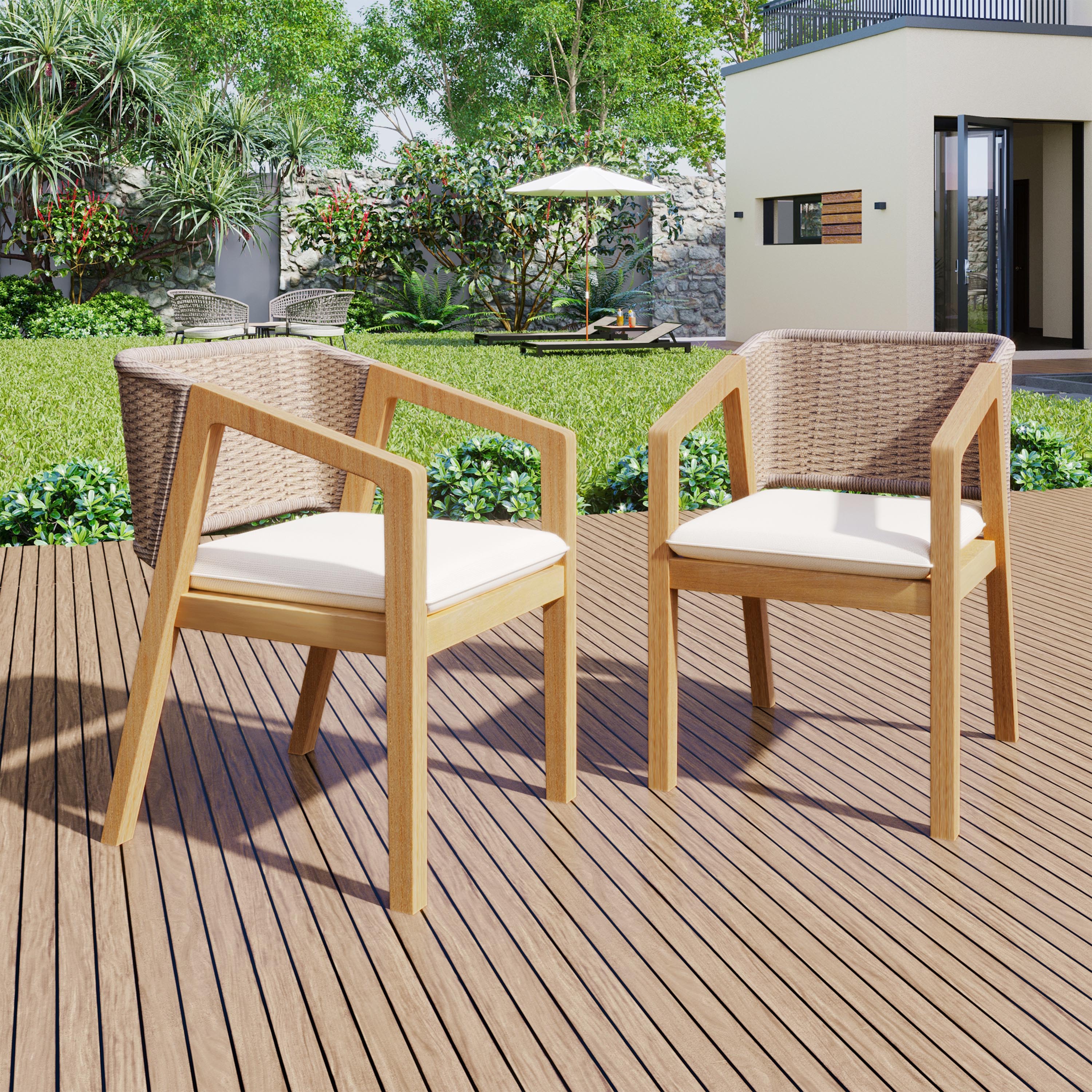 Evandera Modern Outdoor Patio Rope Weave Dining Chairs with Cushion, Set of 2 - furnishings