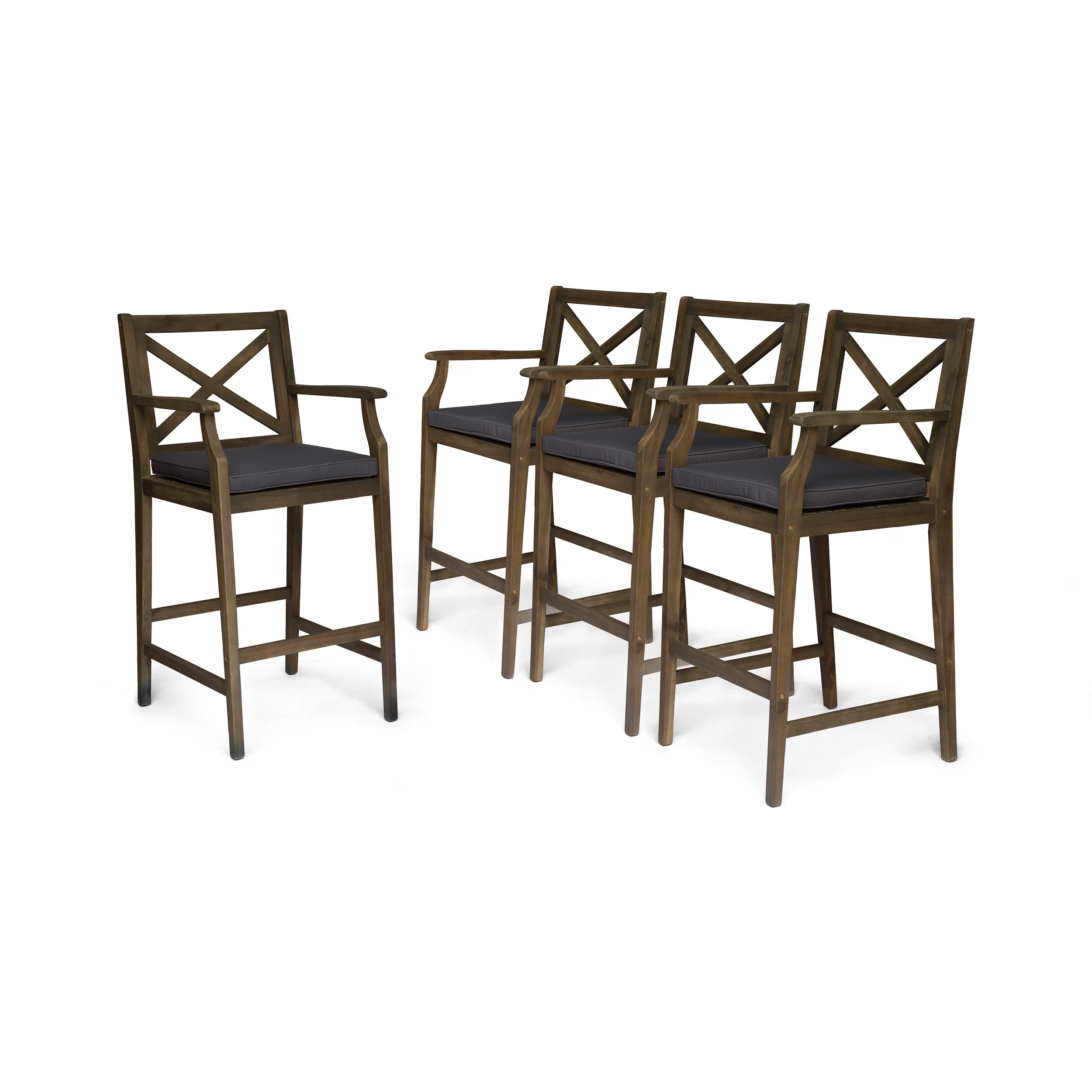 Doric Outdoor Rustic Acacia Wood Barstools with Cushions (Set of 4) - furnishings