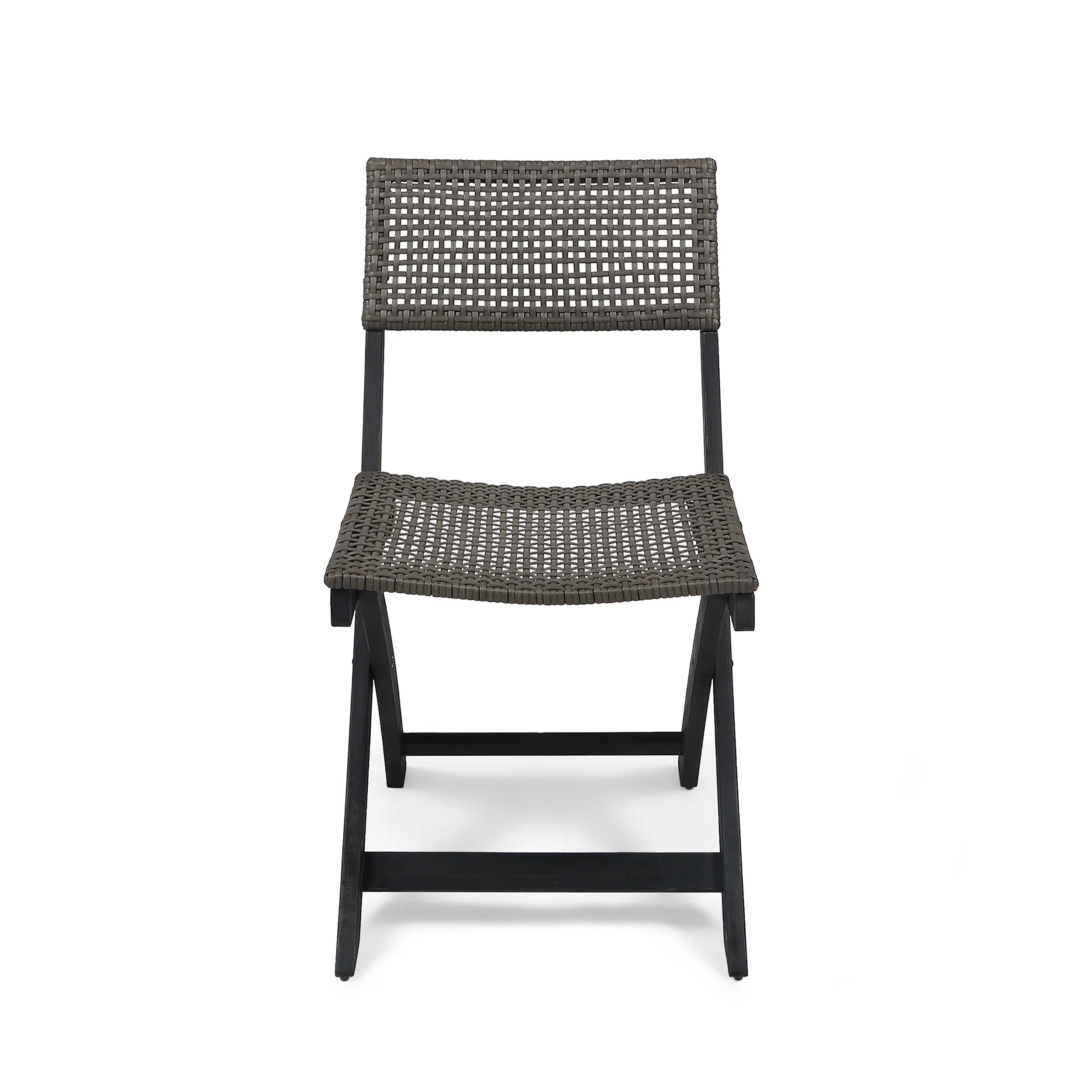 Truda Outdoor Acacia Wood Foldable Bistro Chairs with Wicker Seating (Set of 2) - furnishings