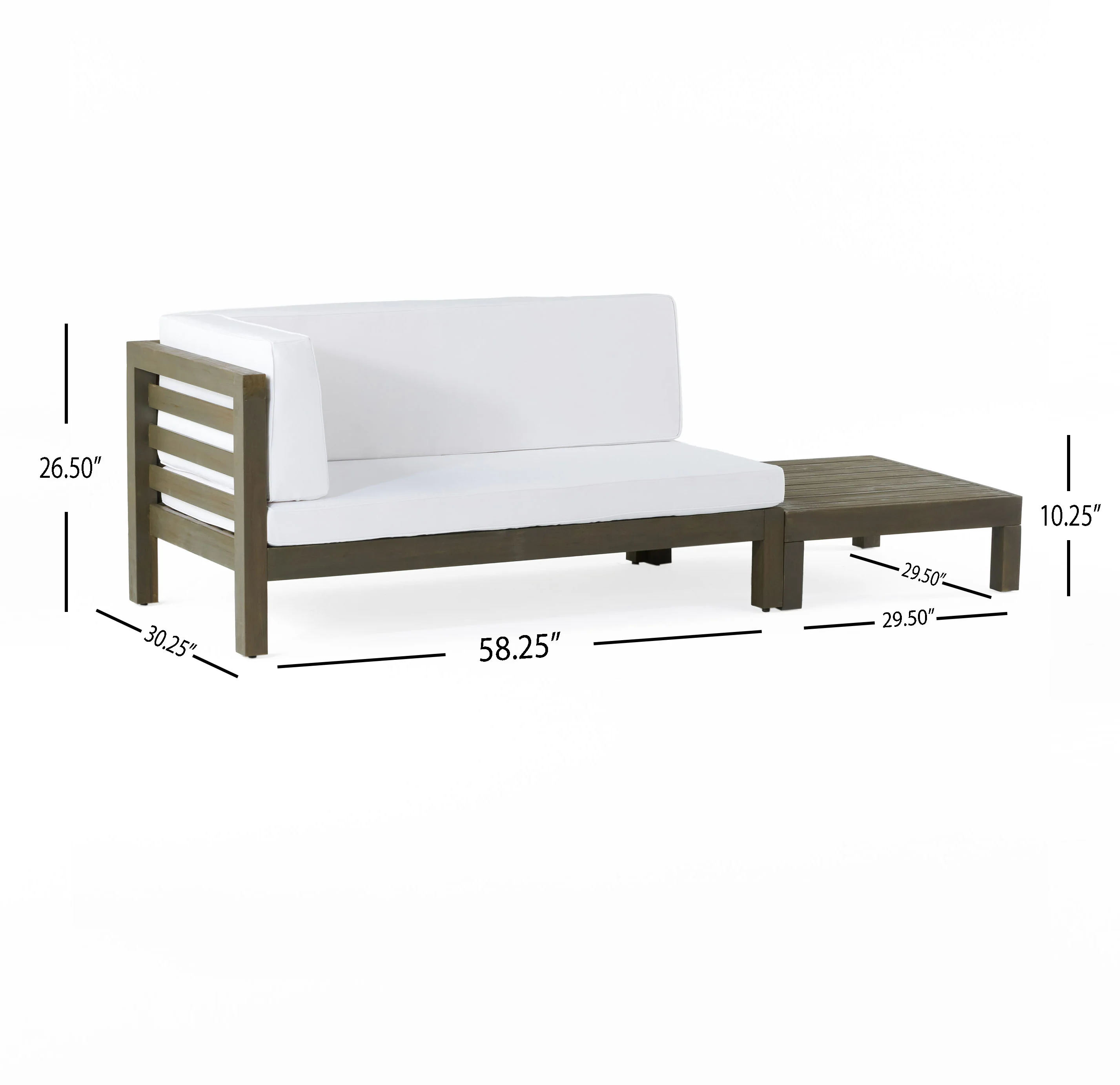 Cascada Outdoor Acacia Wood Left Arm Loveseat and Coffee Table Set with Cushion - furnishings