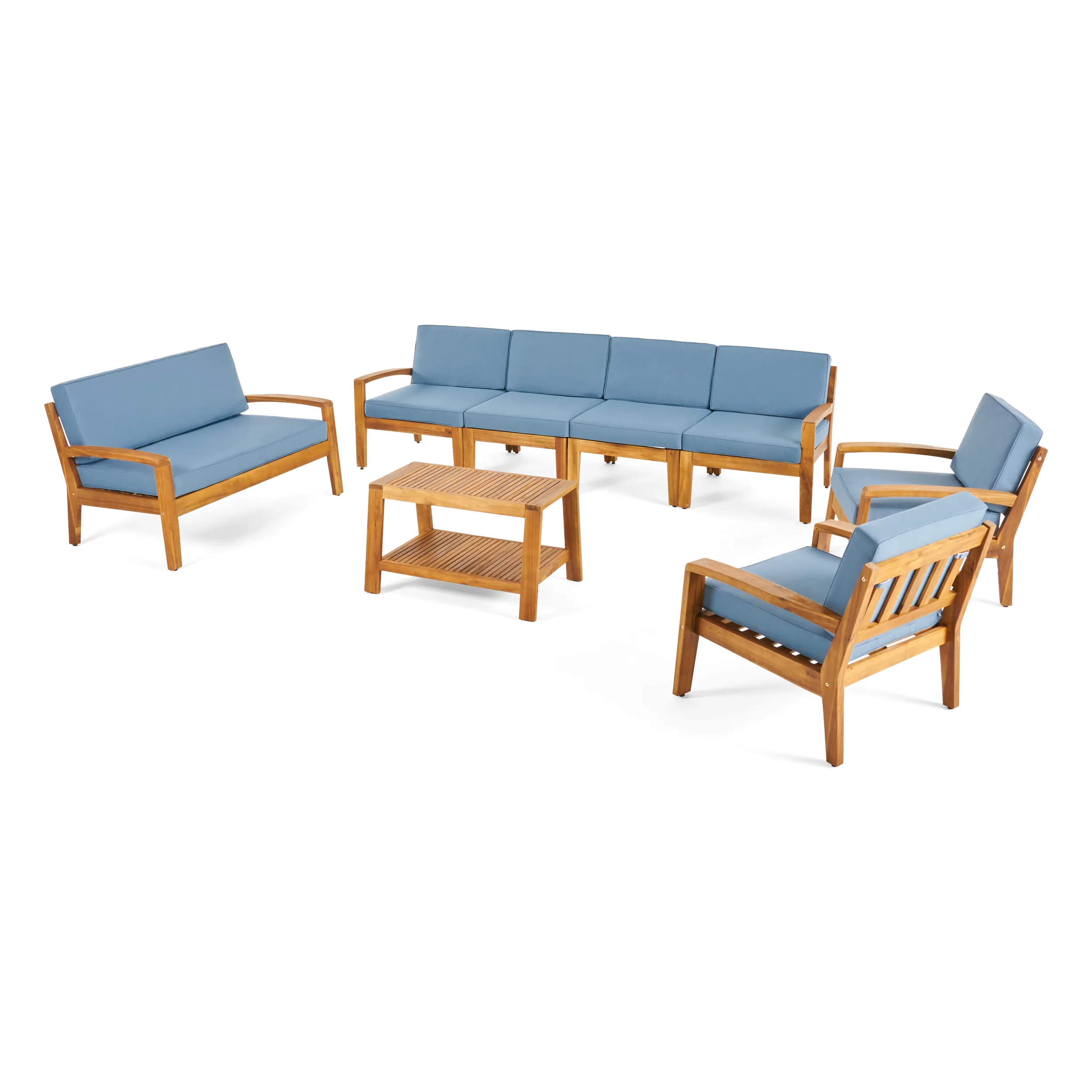 Giselle Outdoor Acacia Wood 8 Seater Sectional Chat Set with Coffee Table - furnishings