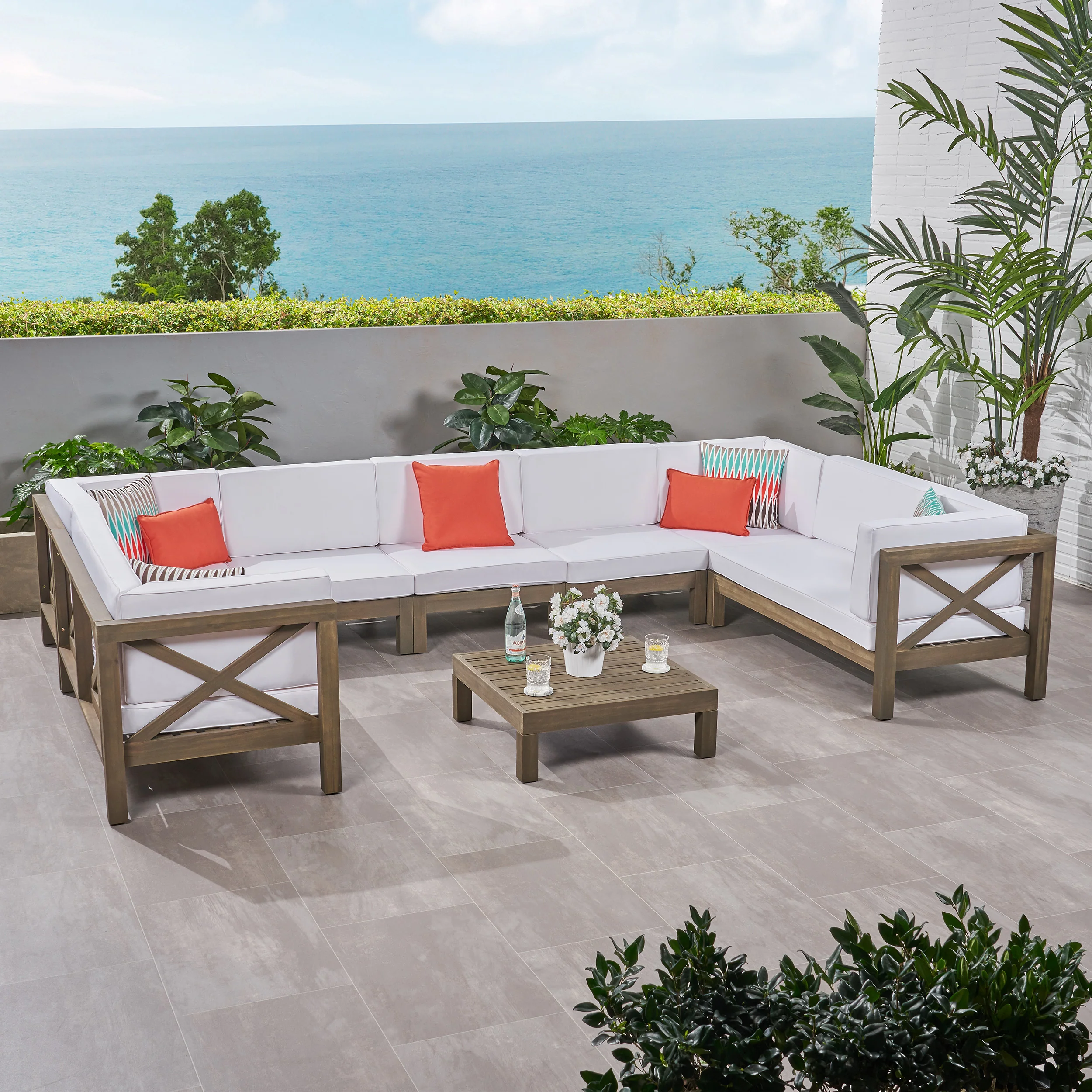 Isabella Outdoor 9 Seater Acacia Wood Sectional Sofa Set - furnishings