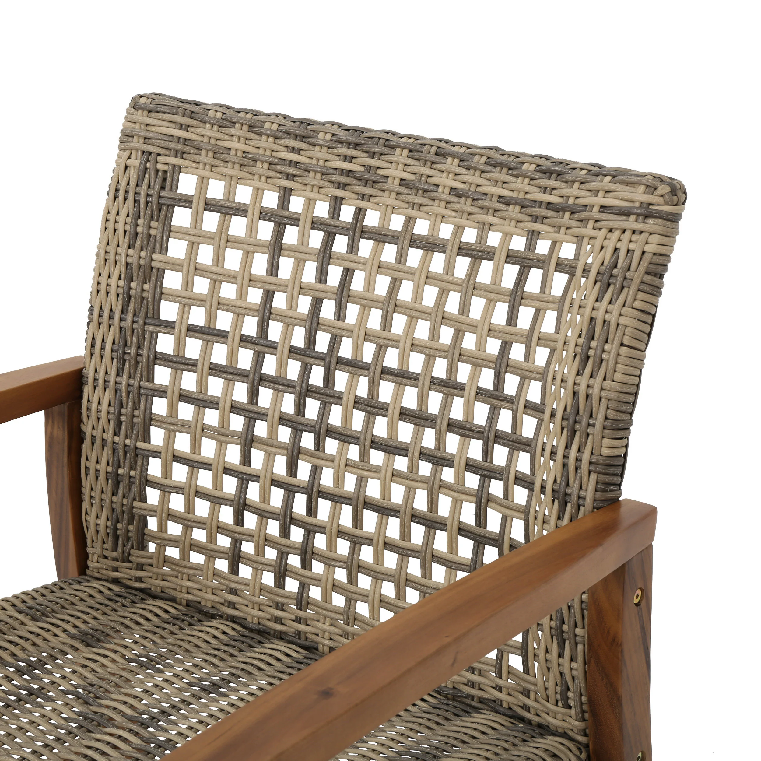 Alyssa Outdoor Mid Century Gray Wicker Club Chairs with Wood Frame (Set of 4) - furnishings