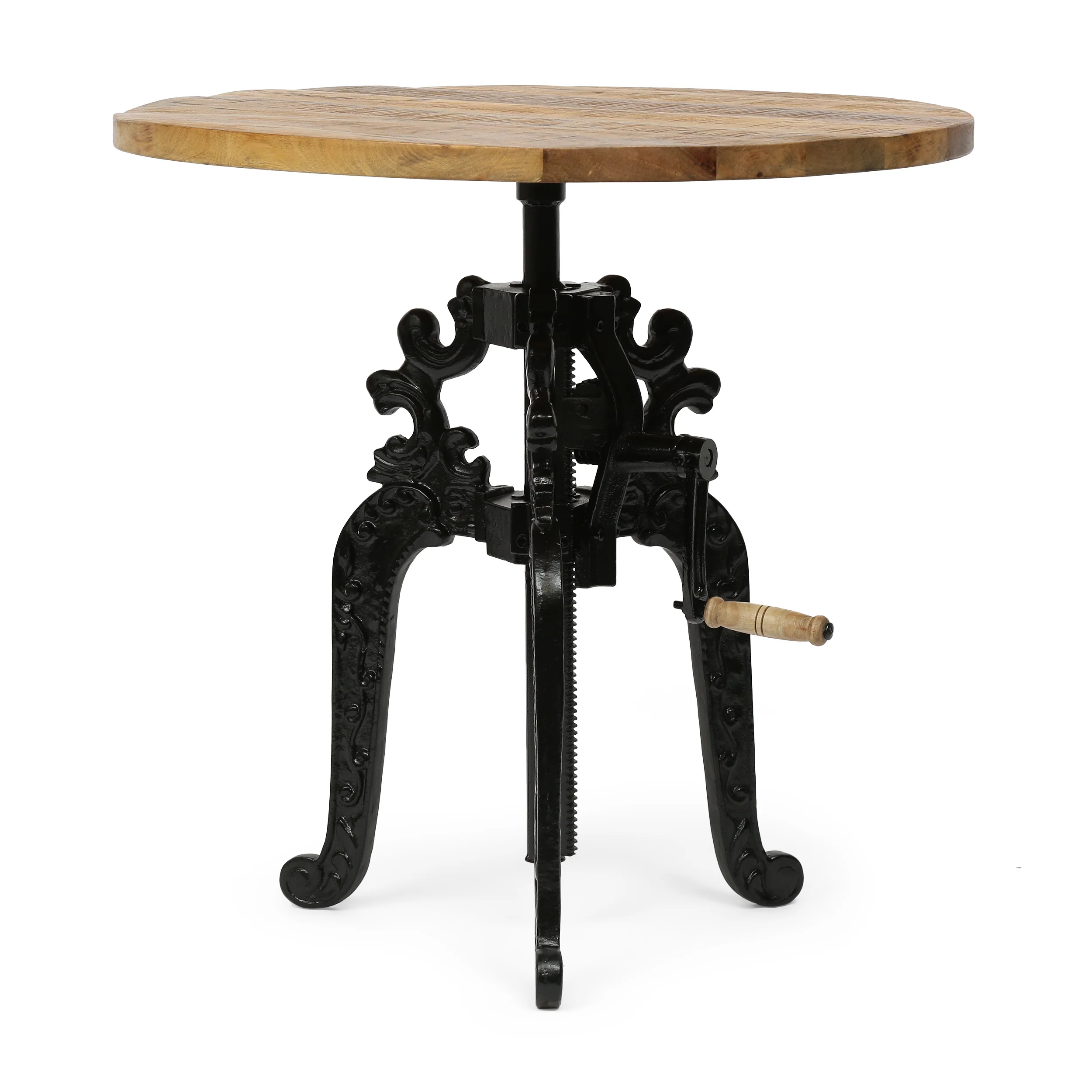 Regina Outdoor Handcrafted Mango Wood Adjustable Height Bistro Table, Natural and Black - furnishings