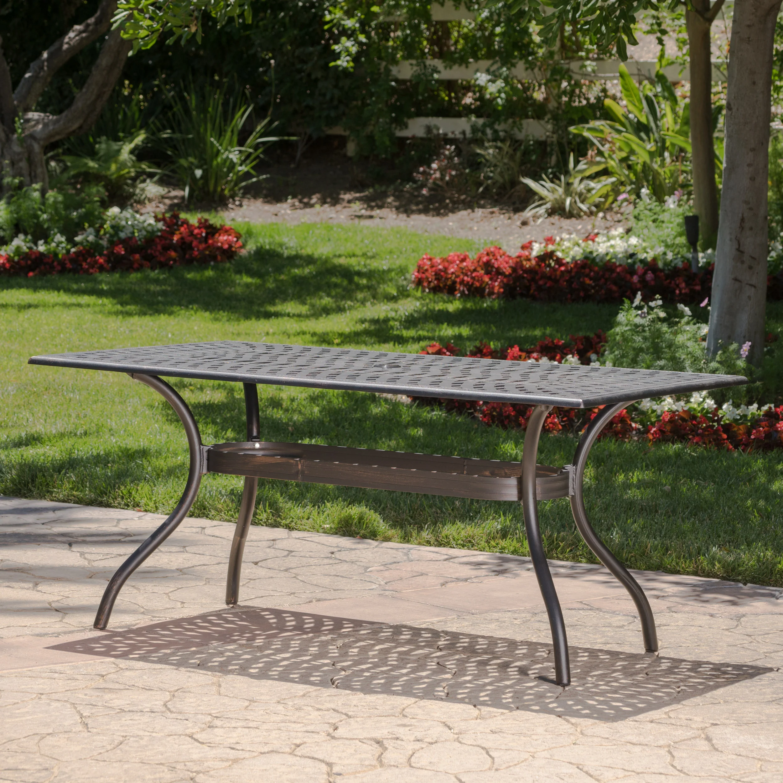 Carlton Outdoor Patina Copper Cast Aluminum Dining Table - furnishings