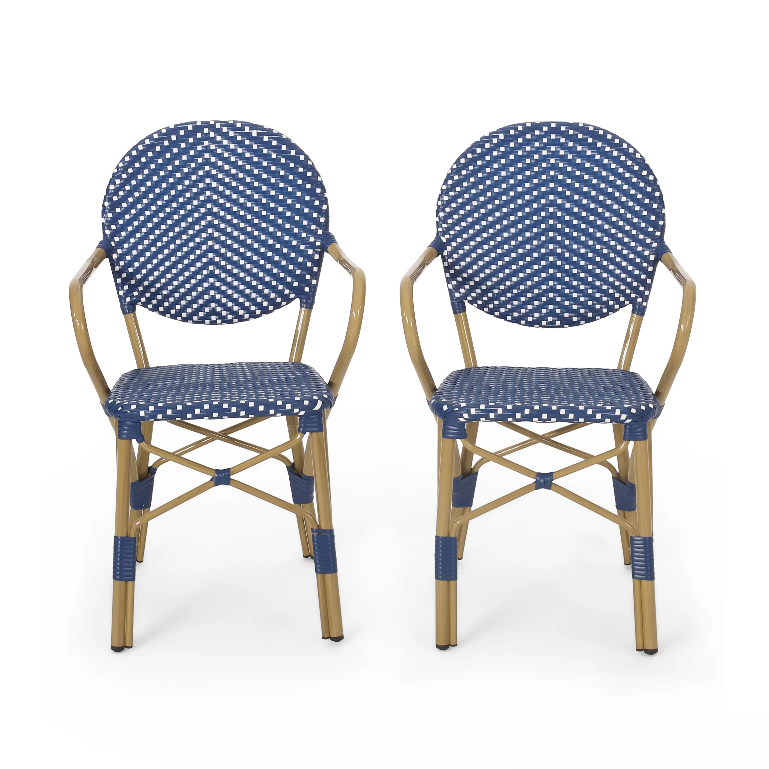 Groveport Outdoor Aluminum French Bistro Chairs, Set of 2, Dark Teal, White, and Bamboo Finish - furnishings