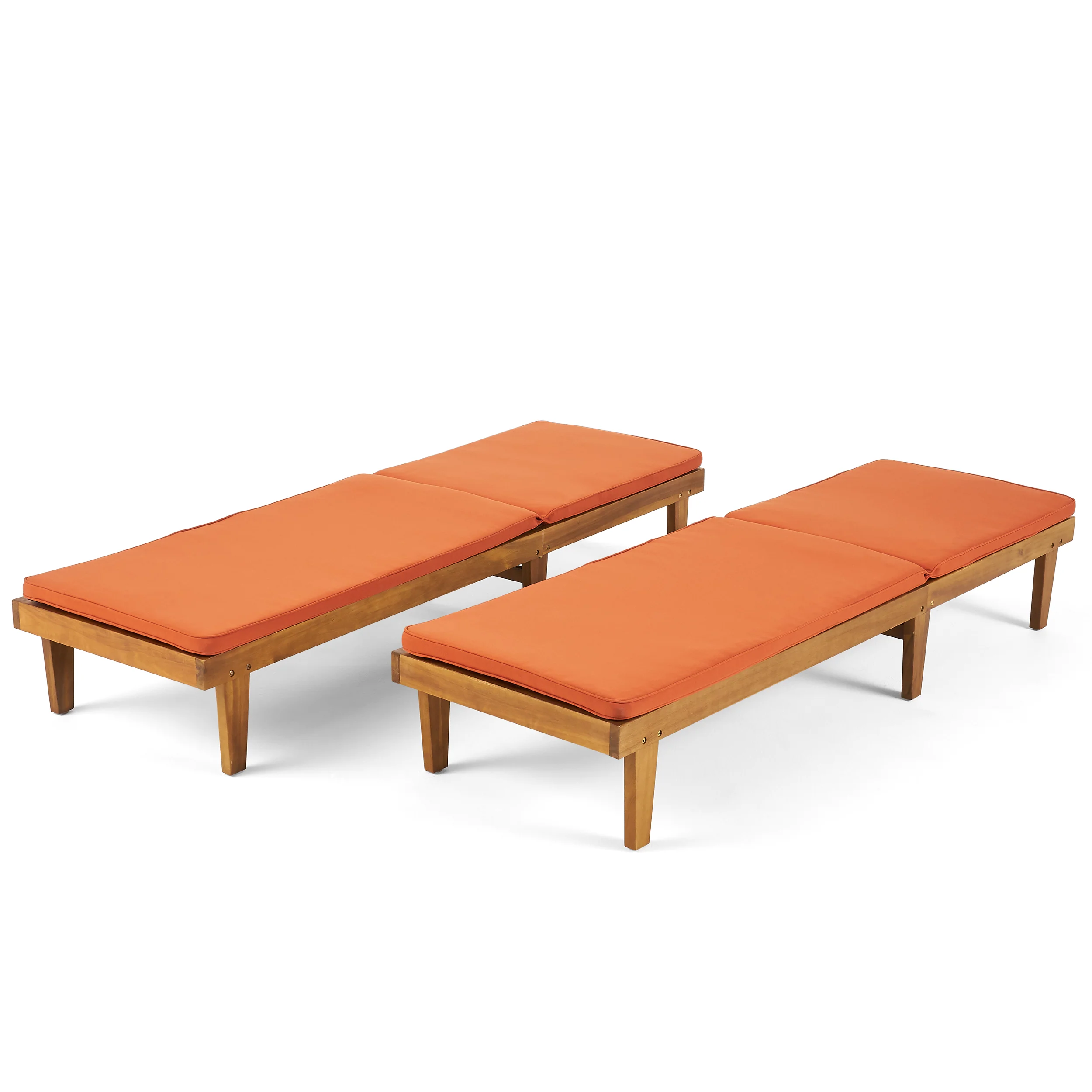Nadine Outdoor Modern Acacia Wood Chaise Lounge with Cushion (Set of 2) - furnishings