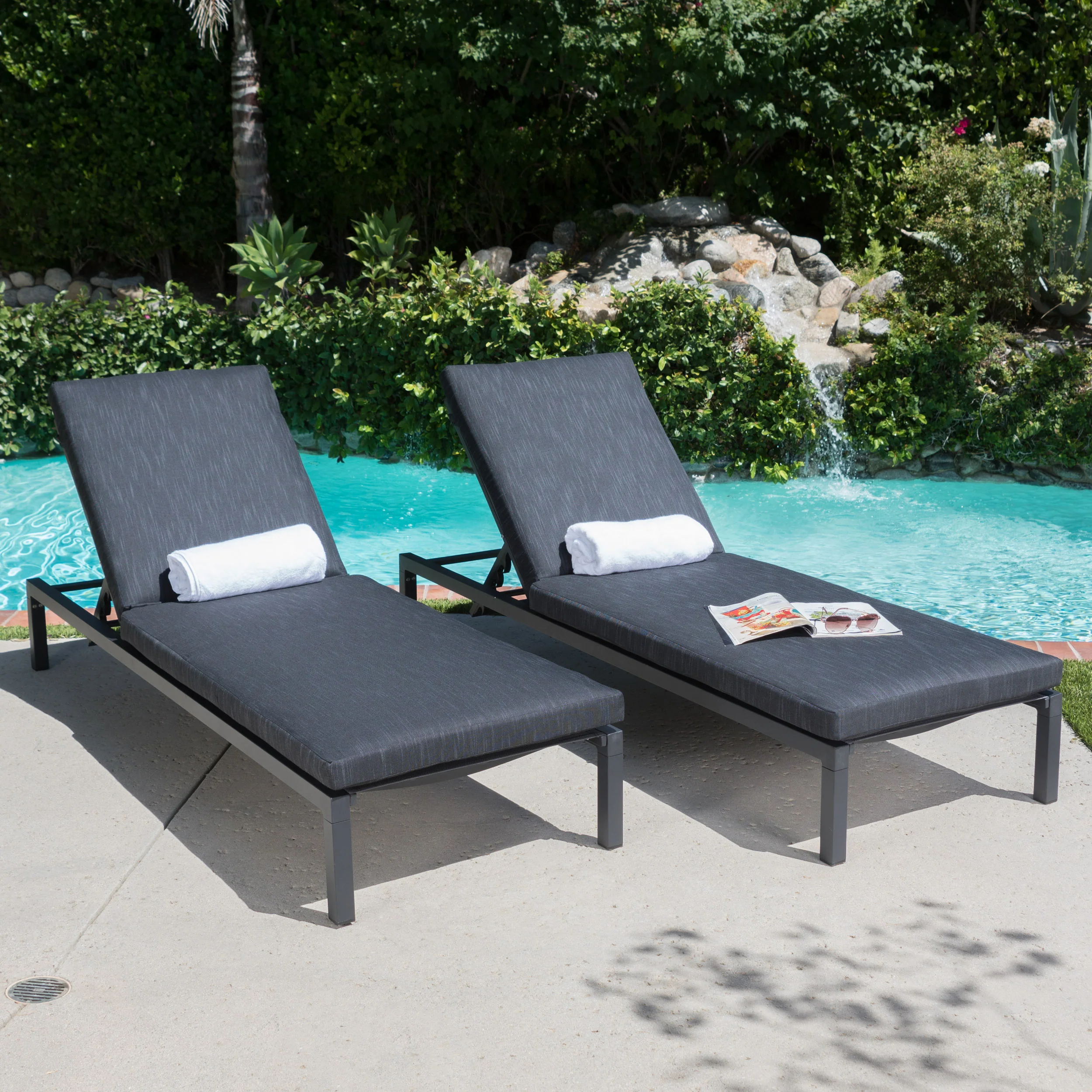 Nealie Outdoor Mesh Aluminum Frame Chaise Lounge w/ Water Resistant Cushion - furnishings