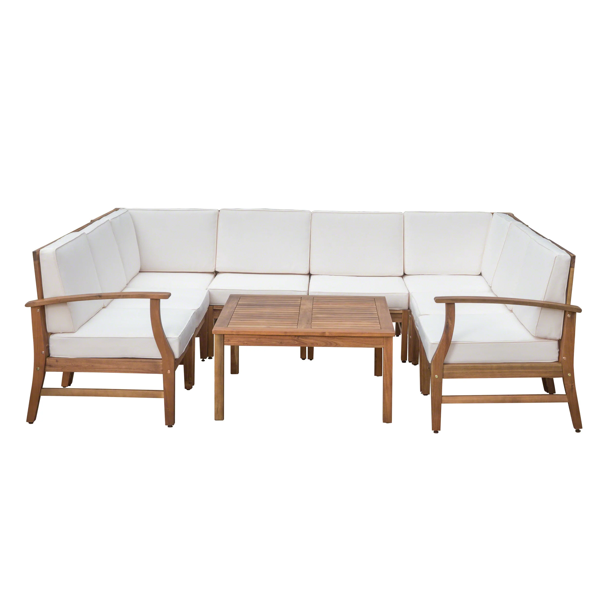 Scarlett Outdoor 8 Seat Teak Finished Acacia Wood Sectional Sofa and Table Set - furnishings