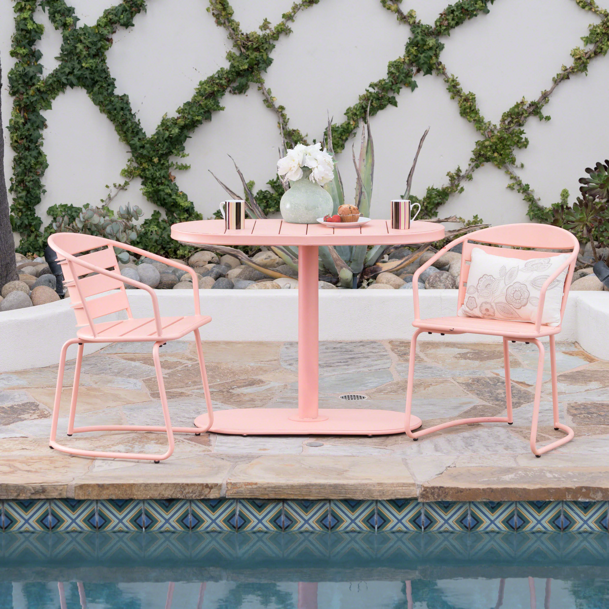 Santa Monica Outdoor Finished Iron Bistro Set - furnishings