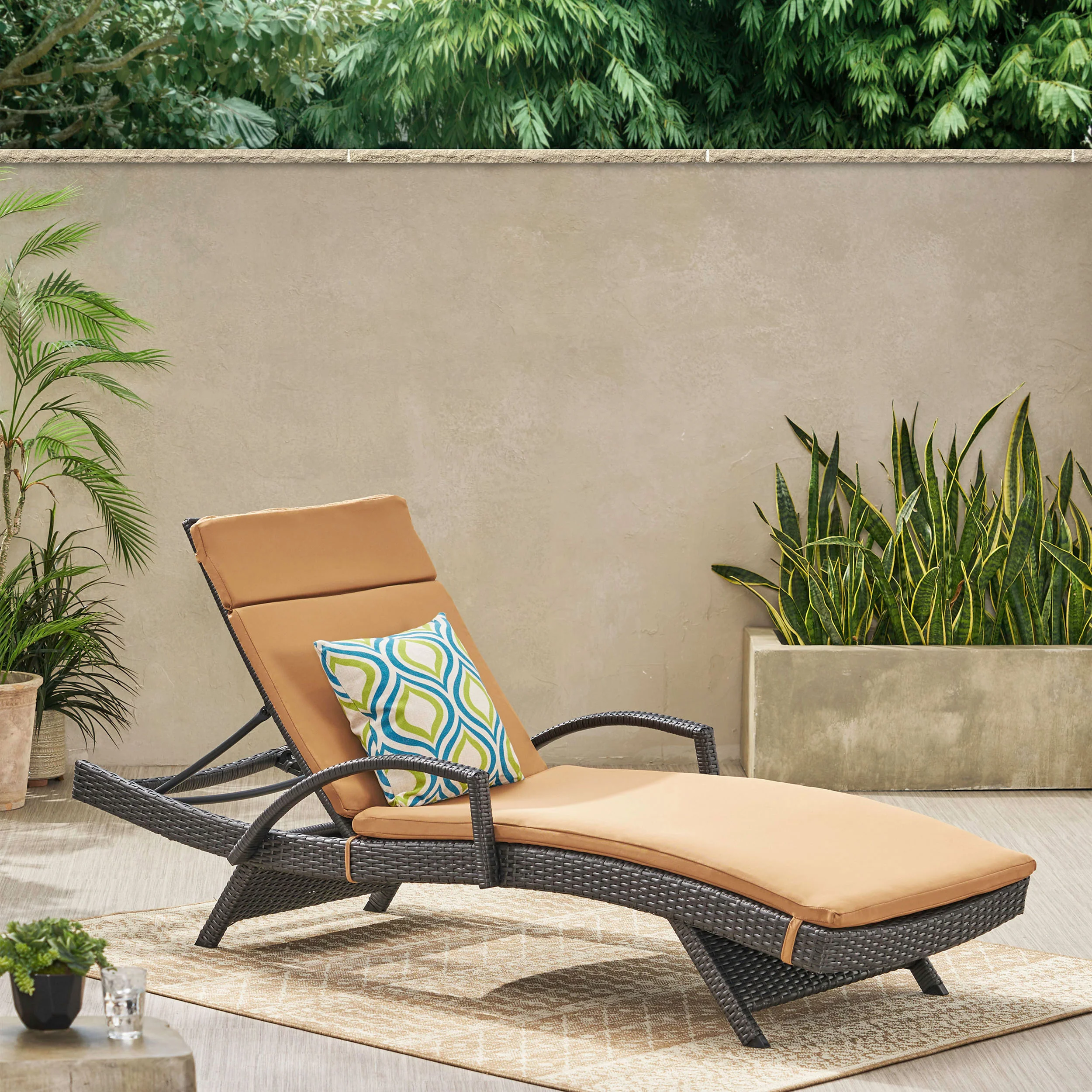 Solaris Outdoor Grey Wicker Armed Chaise Lounge w/ Water Resistant Cushion - furnishings