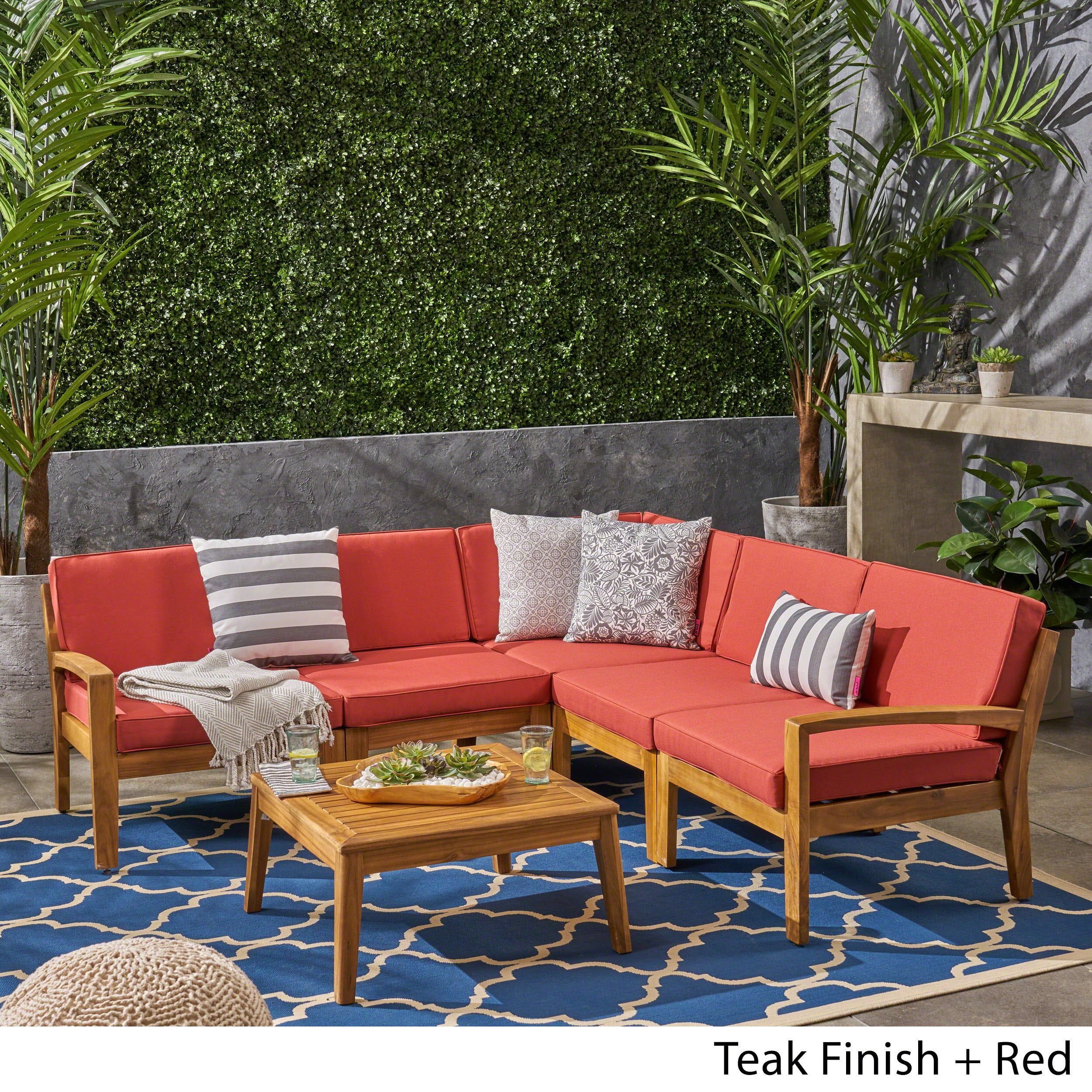 Roy Outdoor Acacia Wood 5 Seater Sectional Sofa Set with Coffee Table - furnishings