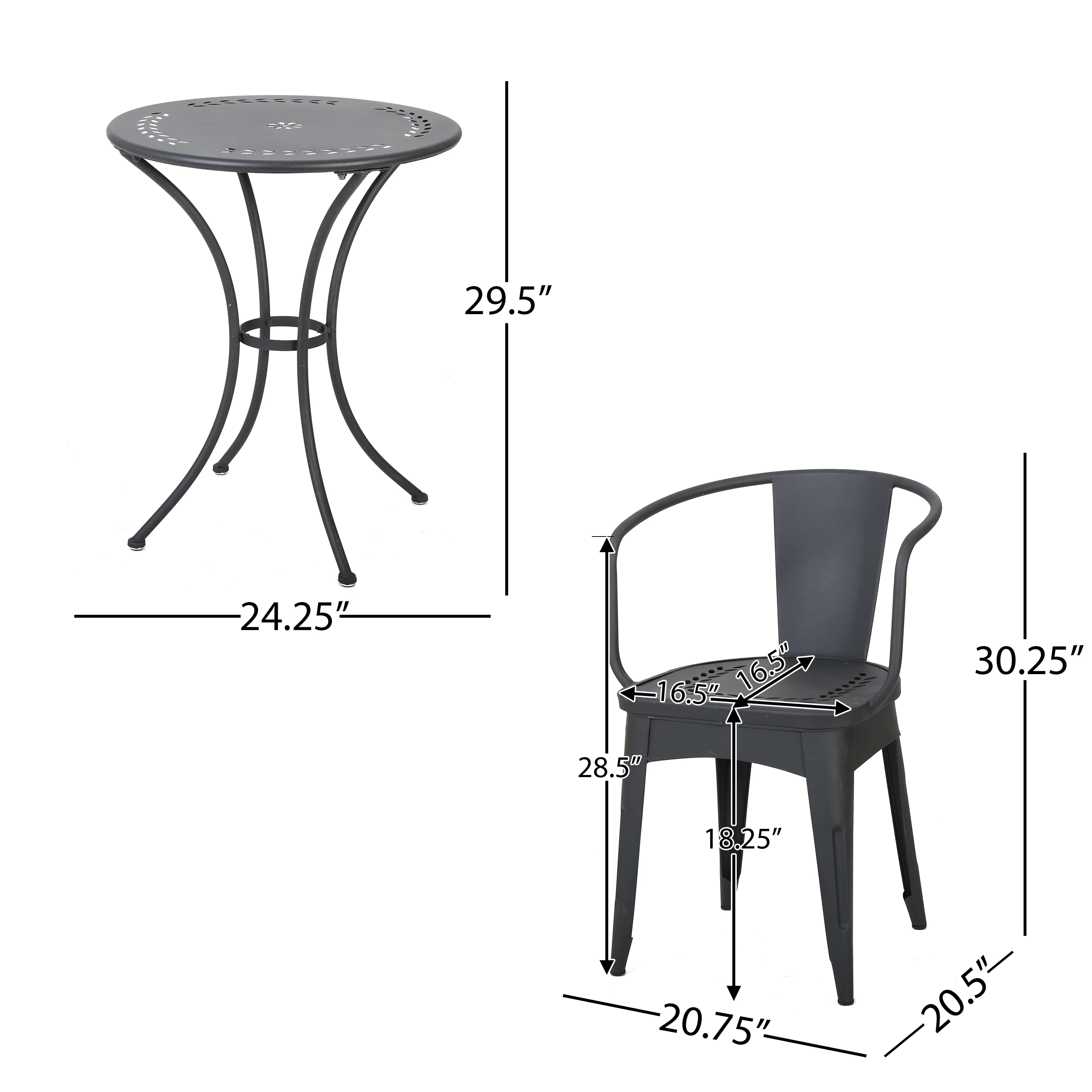 Tottenham Outdoor Modern 3 Piece Floral Pattern Black Bistro Set - furnishings