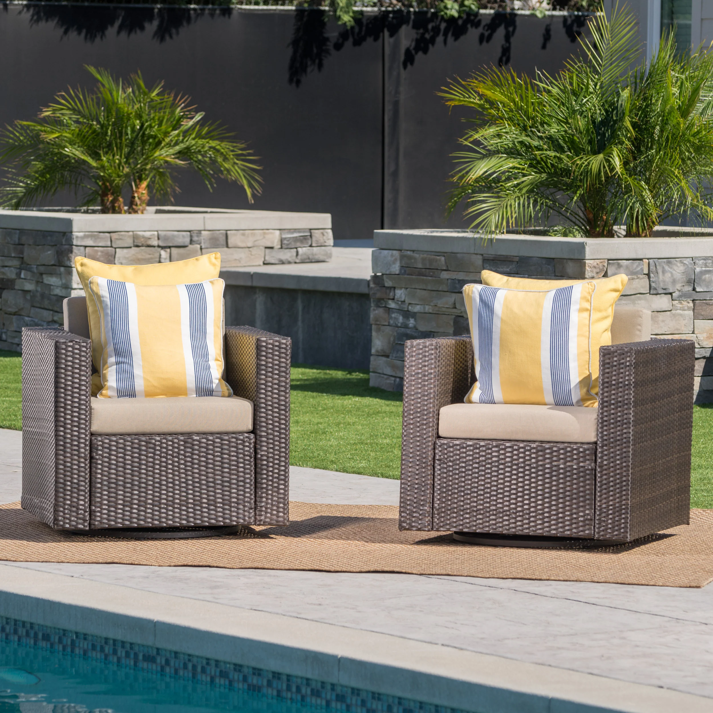 Venice Outdoor Wicker Swivel Club Chairs with Cushions - furnishings
