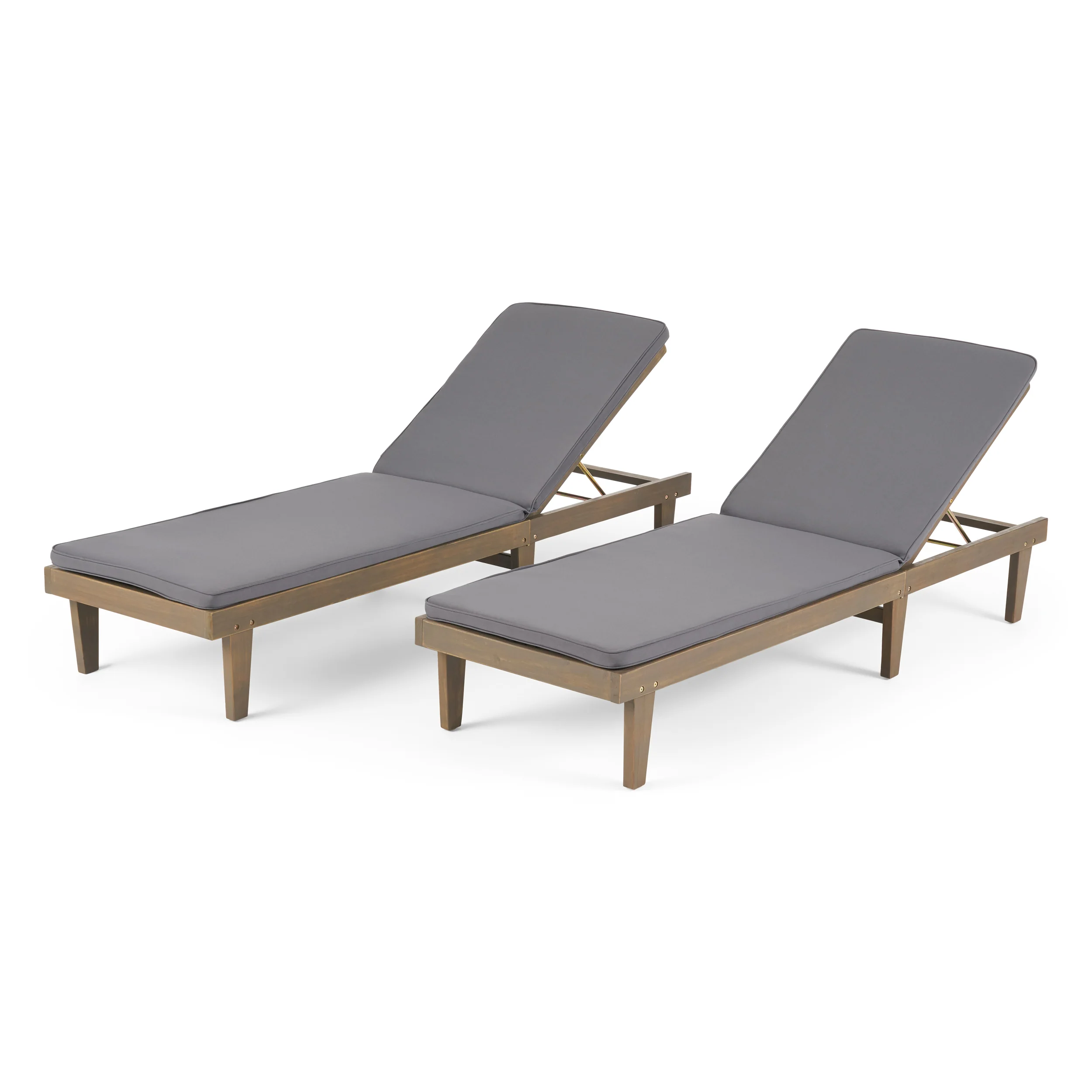 Nadine Outdoor Modern Acacia Wood Chaise Lounge with Cushion (Set of 2) - furnishings