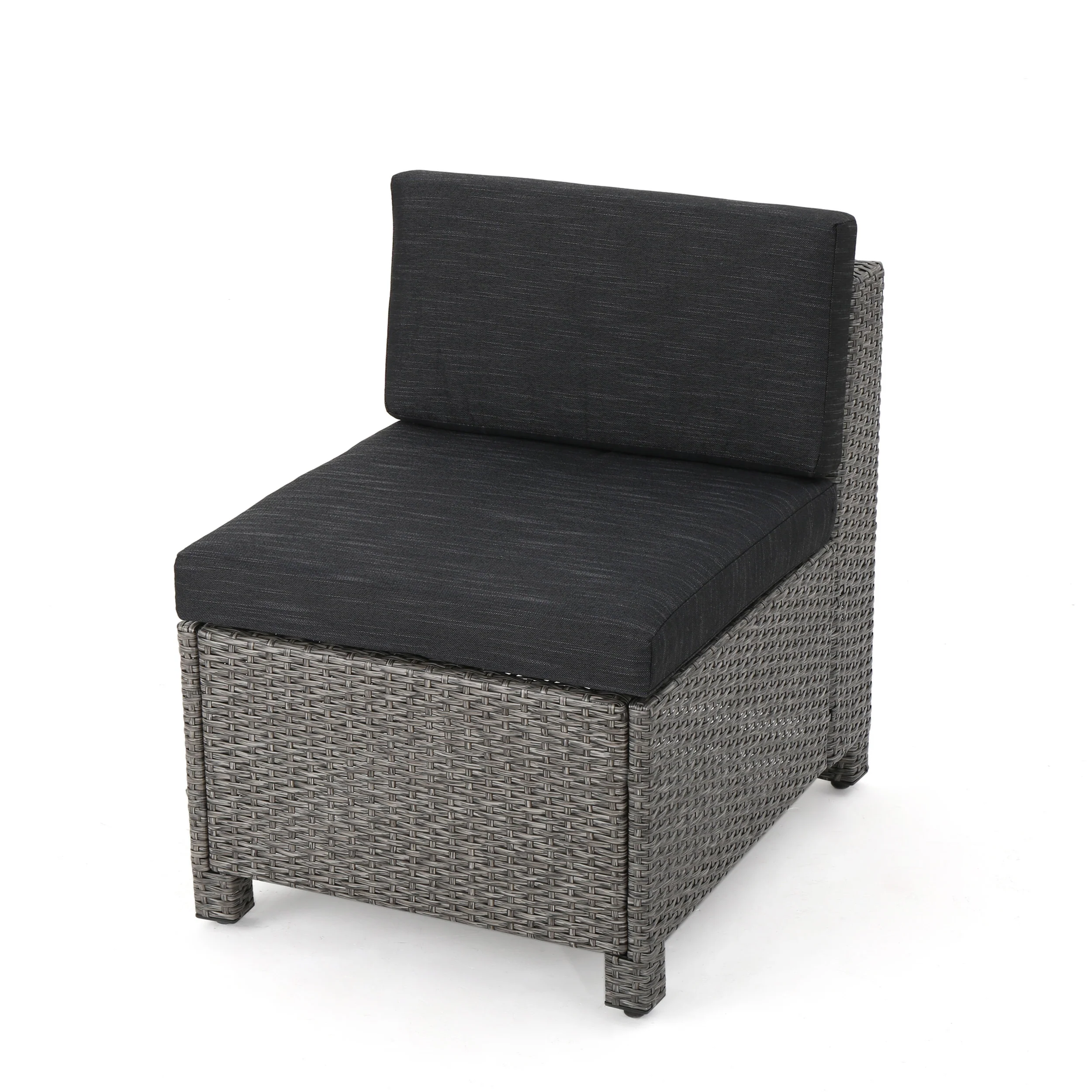 Lorita Outdoor 5-piece Dark Gray Wicker Sectional Sofa Set with Black Cushions - furnishings