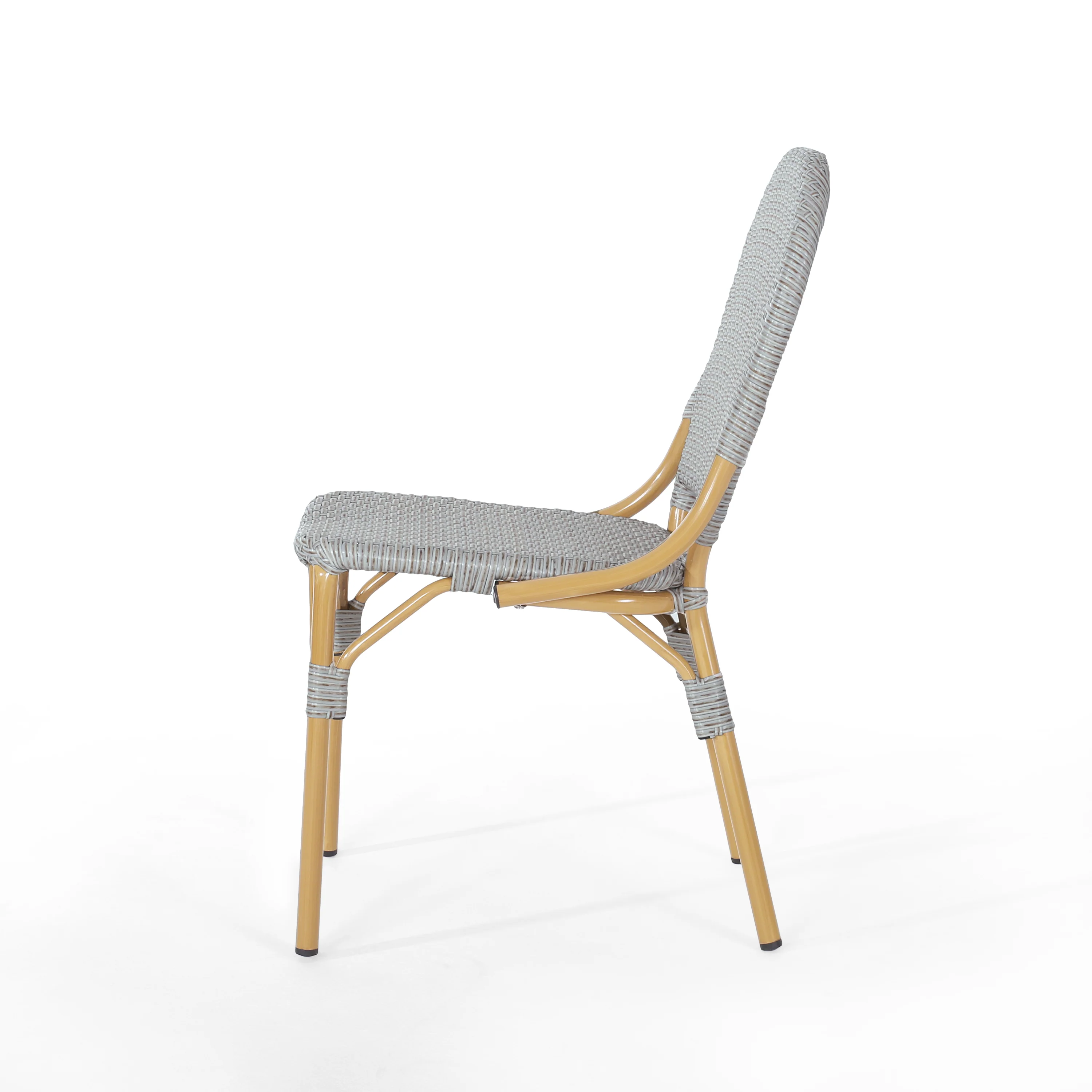 Gallia Outdoor Aluminum French Bistro Chairs, Set of 2, Grey and Bamboo Finish - furnishings