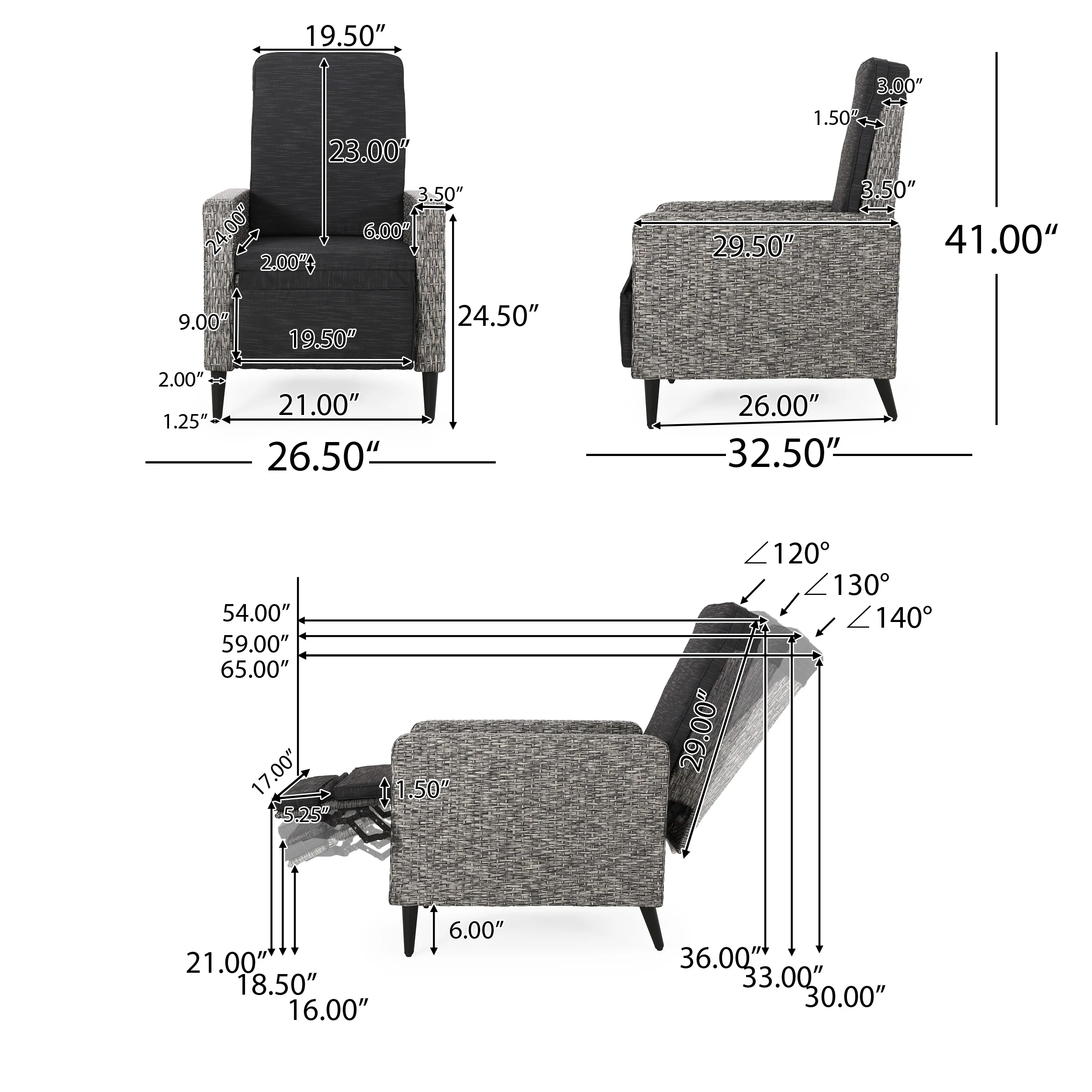 Fircrest Outdoor Wicker Recliner - furnishings