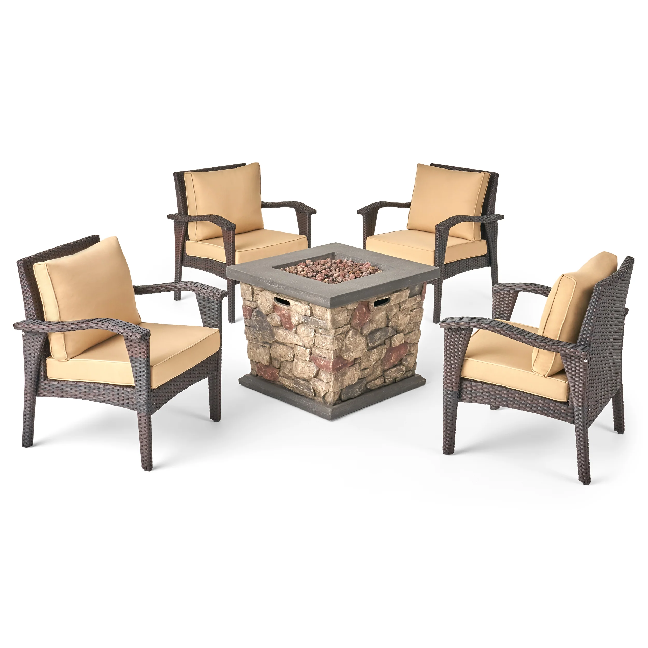 Makenah Outdoor 4 Club Chair Chat Set with Fire Pit - furnishings
