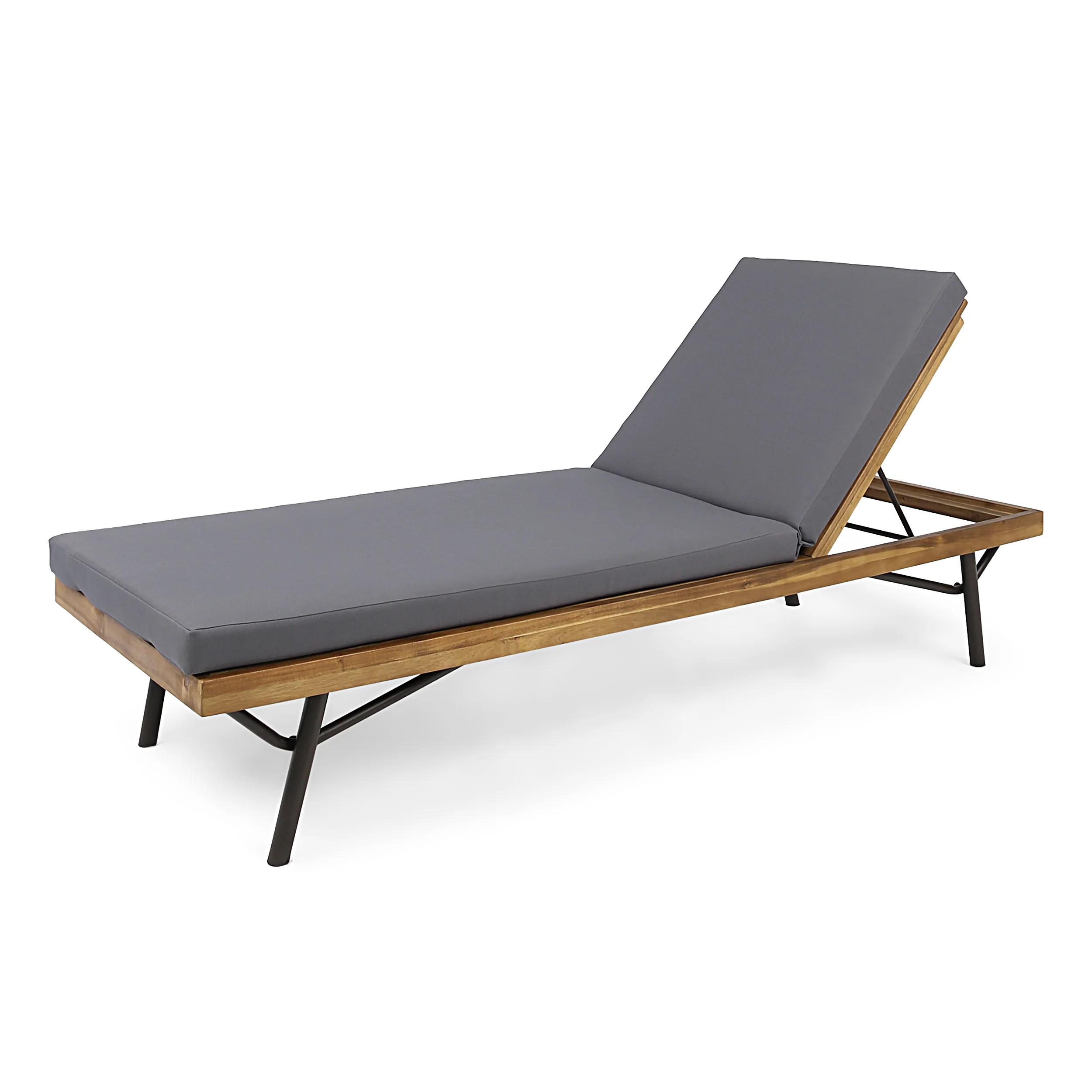 Lilith Outdoor Acacia and Eucalyptus Chaise Lounge, Teak Finish and Dark Gray - furnishings