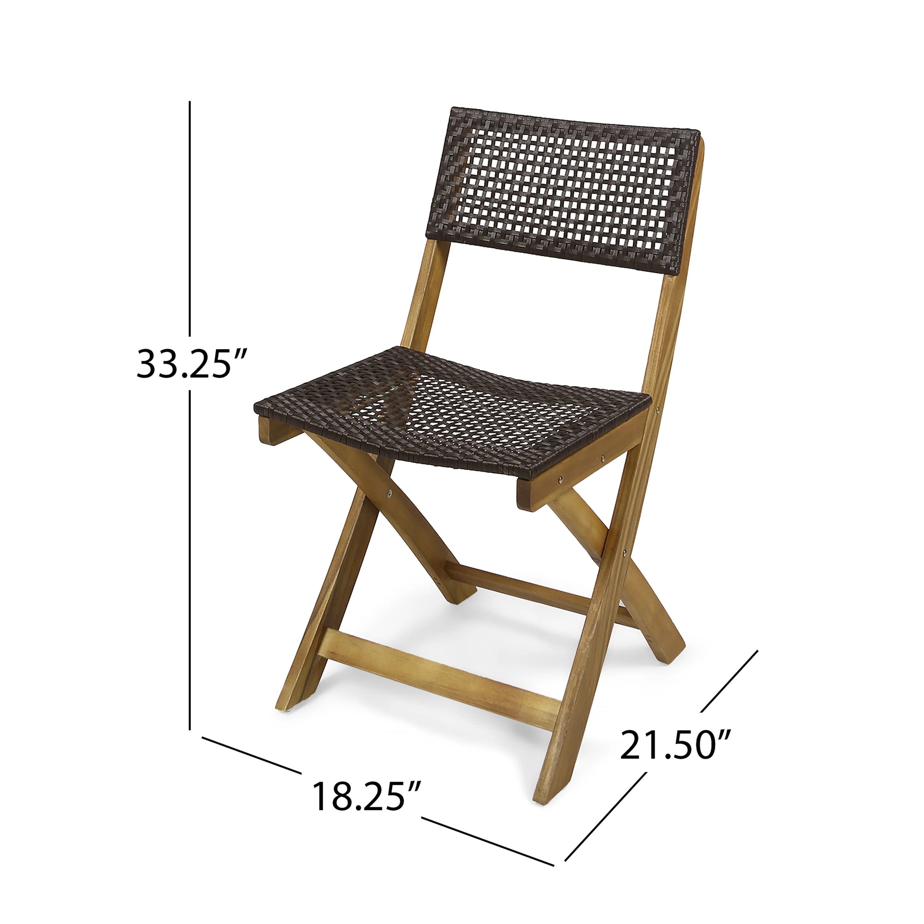 Truda Outdoor Acacia Wood Foldable Bistro Chairs with Wicker Seating (Set of 2) - furnishings