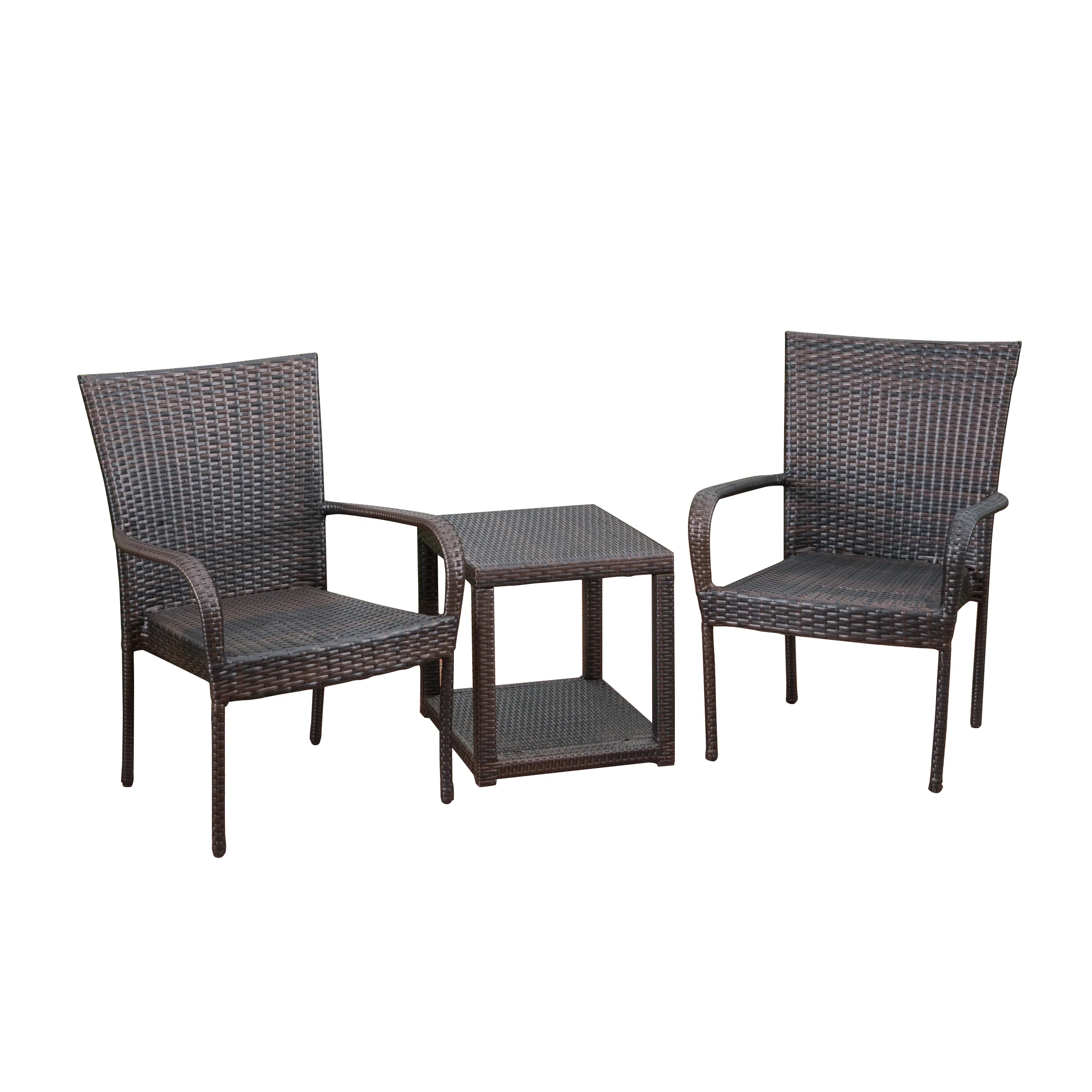 Parham Outdoor 3 Piece Multi-brown Wicker Stacking Chair Chat Set - furnishings