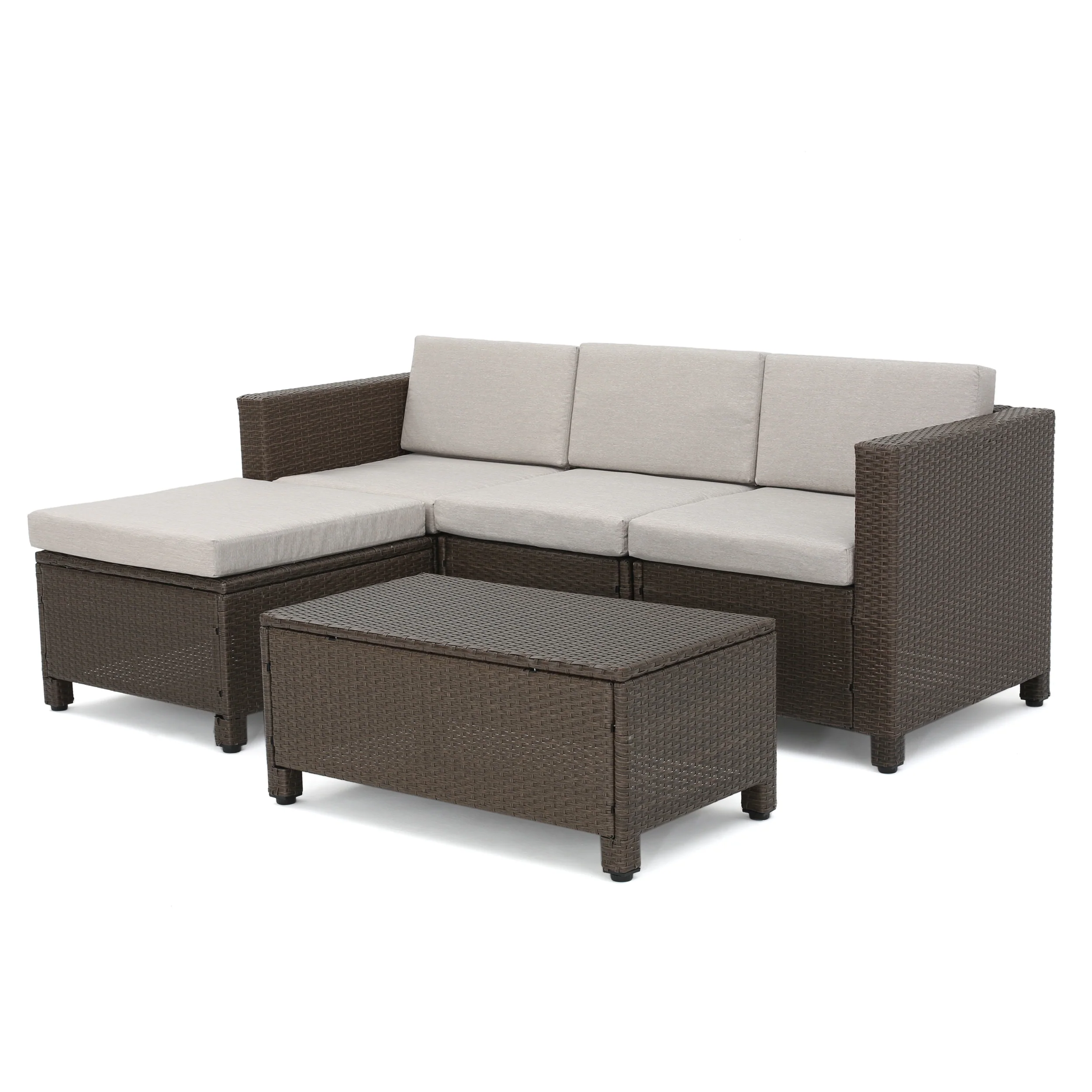 Budva Outdoor L-shape Brown Wicker Sofa w/ Ceramic Gray Cushions - furnishings