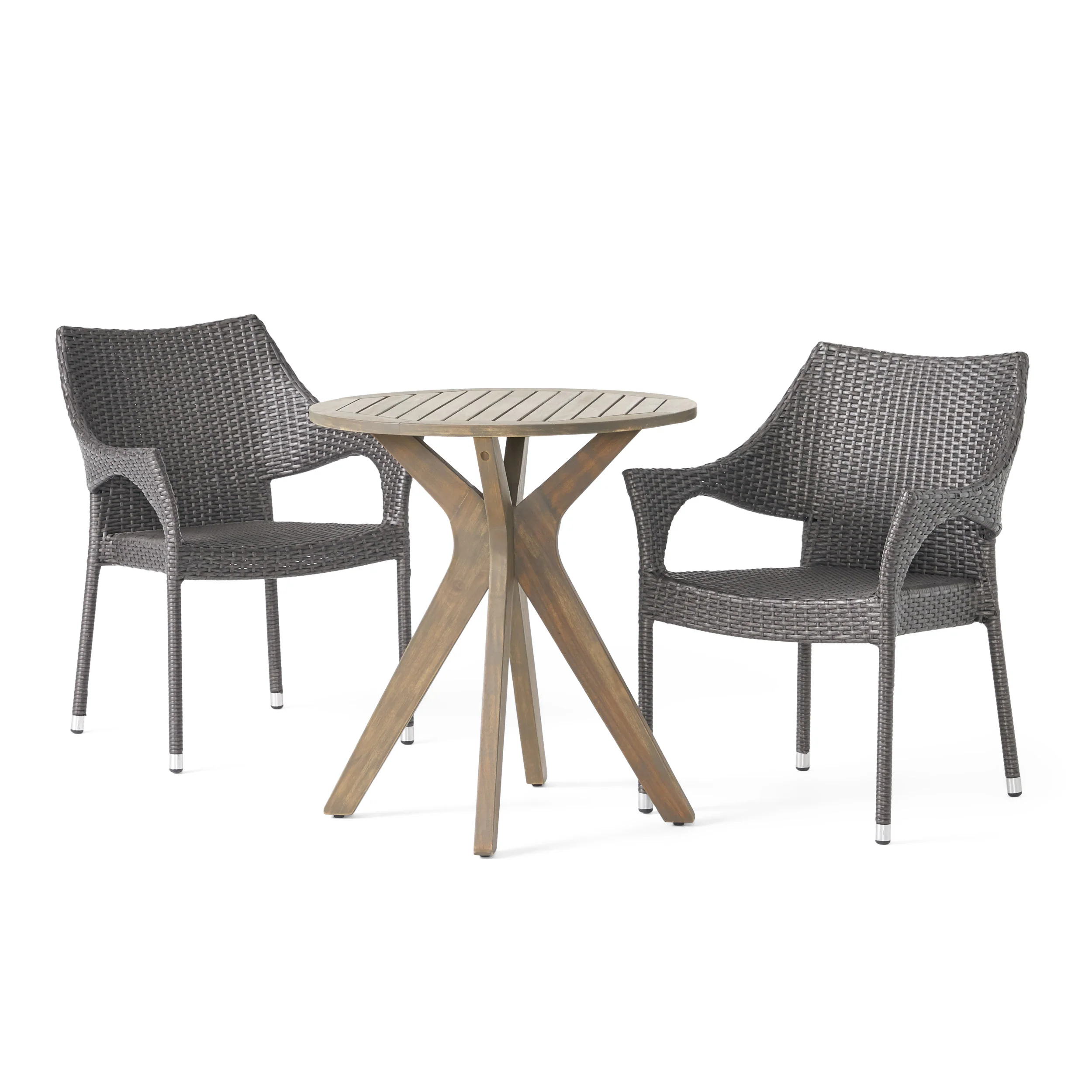 Payton Outdoor 3 Piece Acacia Wood and Wicker Bistro Set - furnishings