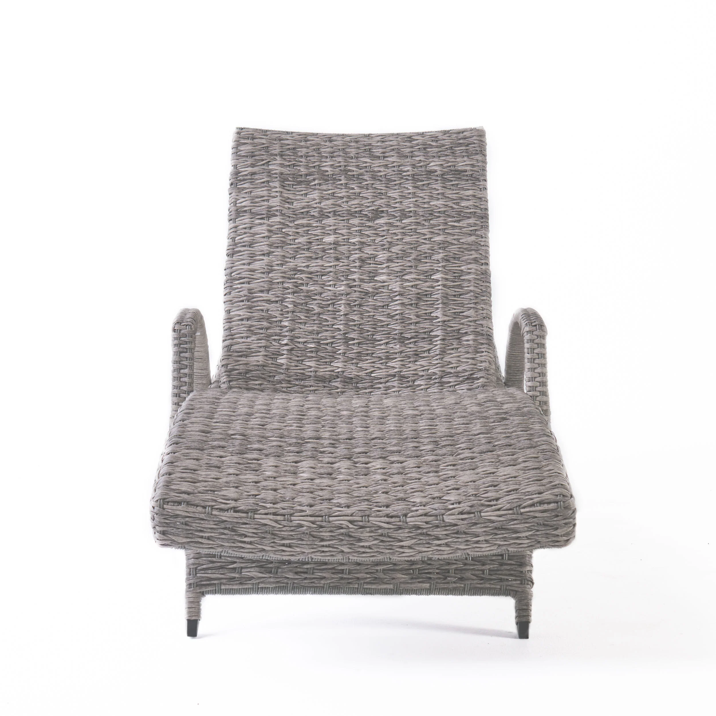 Keira Outdoor Armed Aluminum Framed Grey Wicker Chaise Lounge - furnishings