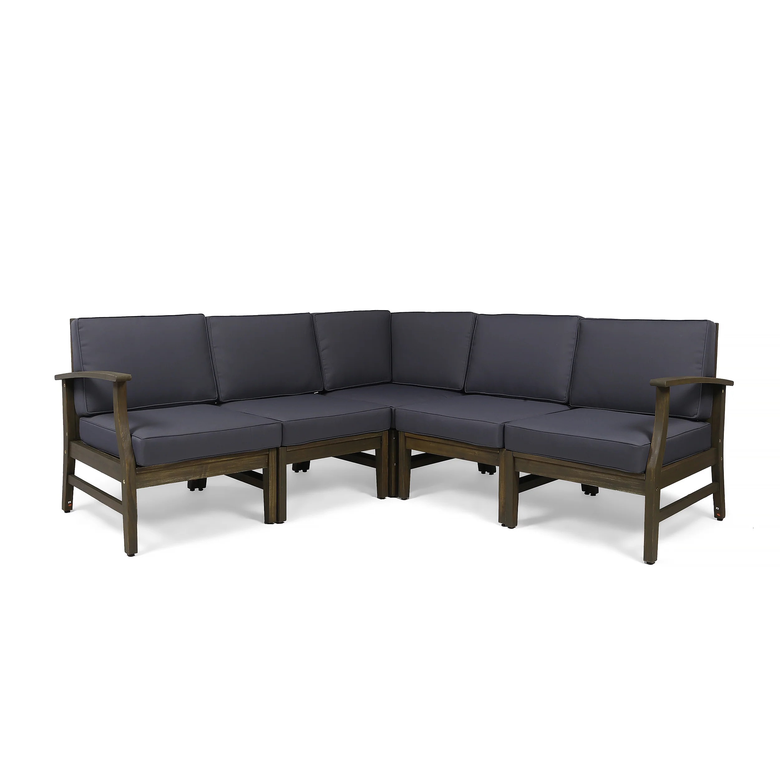 Capri Outdoor 5 Piece Acacia Wood Sectional Sofa Set - furnishings