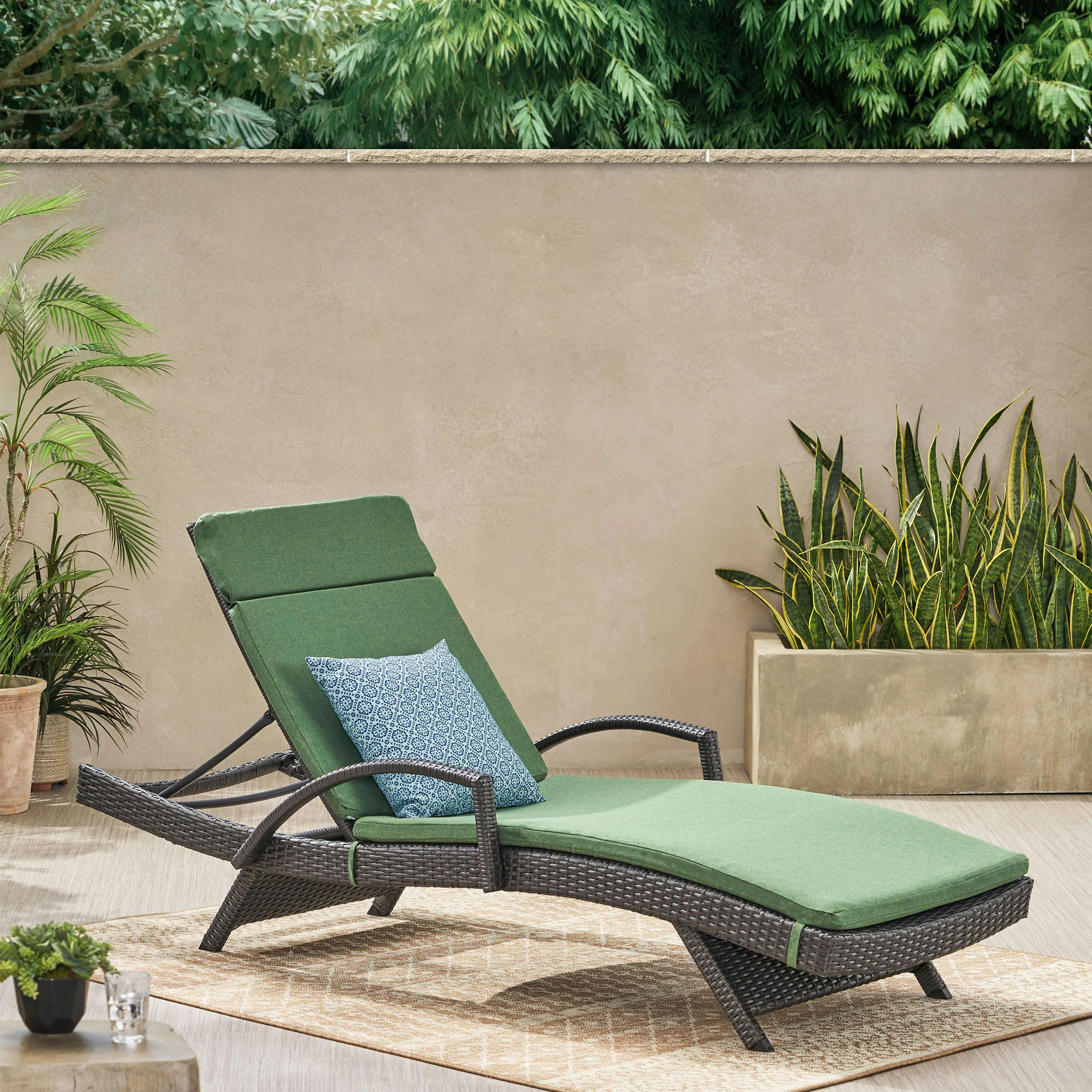 Solaris Outdoor Grey Wicker Armed Chaise Lounge w/ Water Resistant Cushion - furnishings