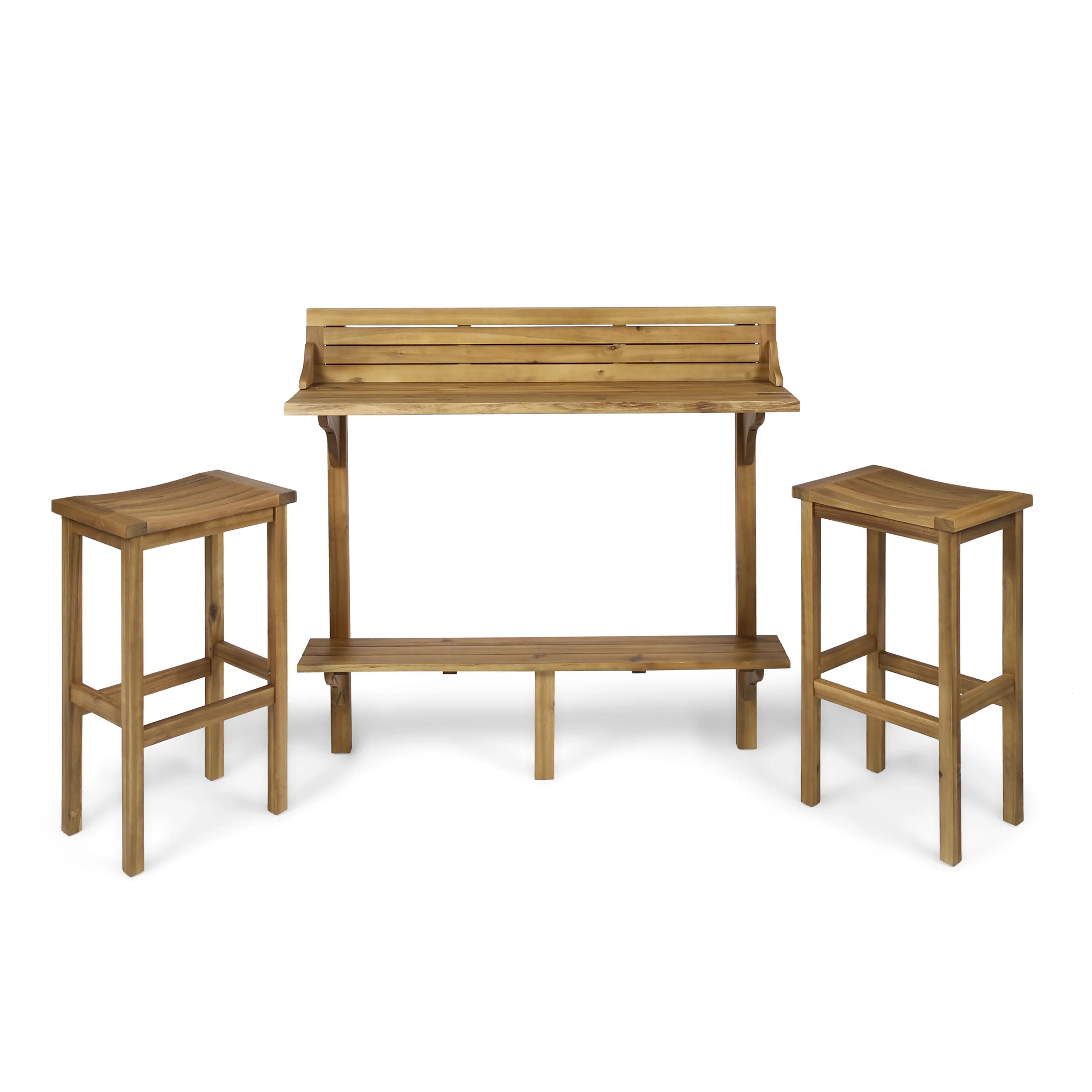 Pensacola Outdoor 3 Piece Acacia Wood Balcony Bar Set - furnishings