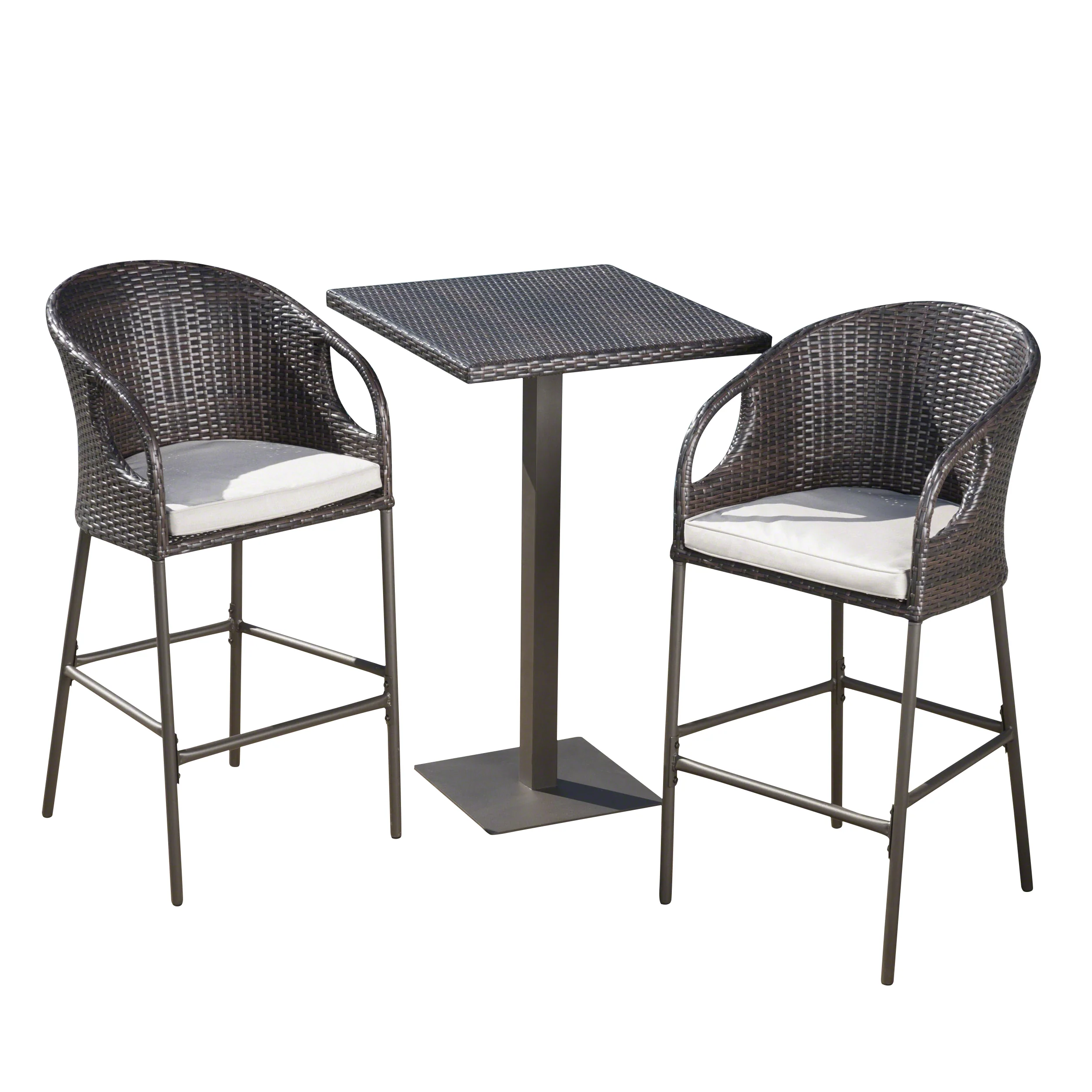 Big Rock Outdoor 3 Piece Wicker Bar Set with Water Resistant Cushions - furnishings