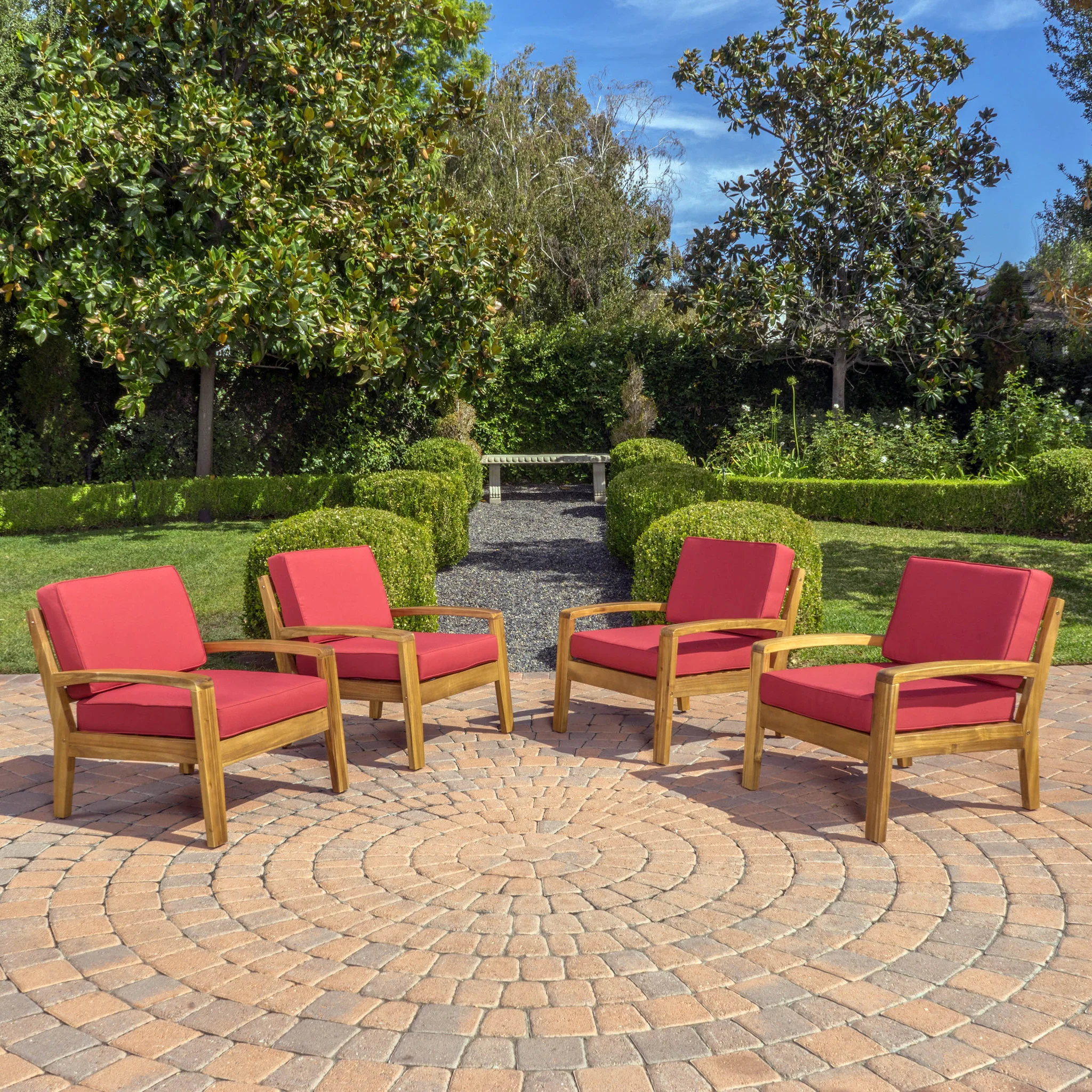Parma Outdoor Wood Patio Furniture Club Chairs w/ Water Resistant Cushions (Set of 4) - furnishings