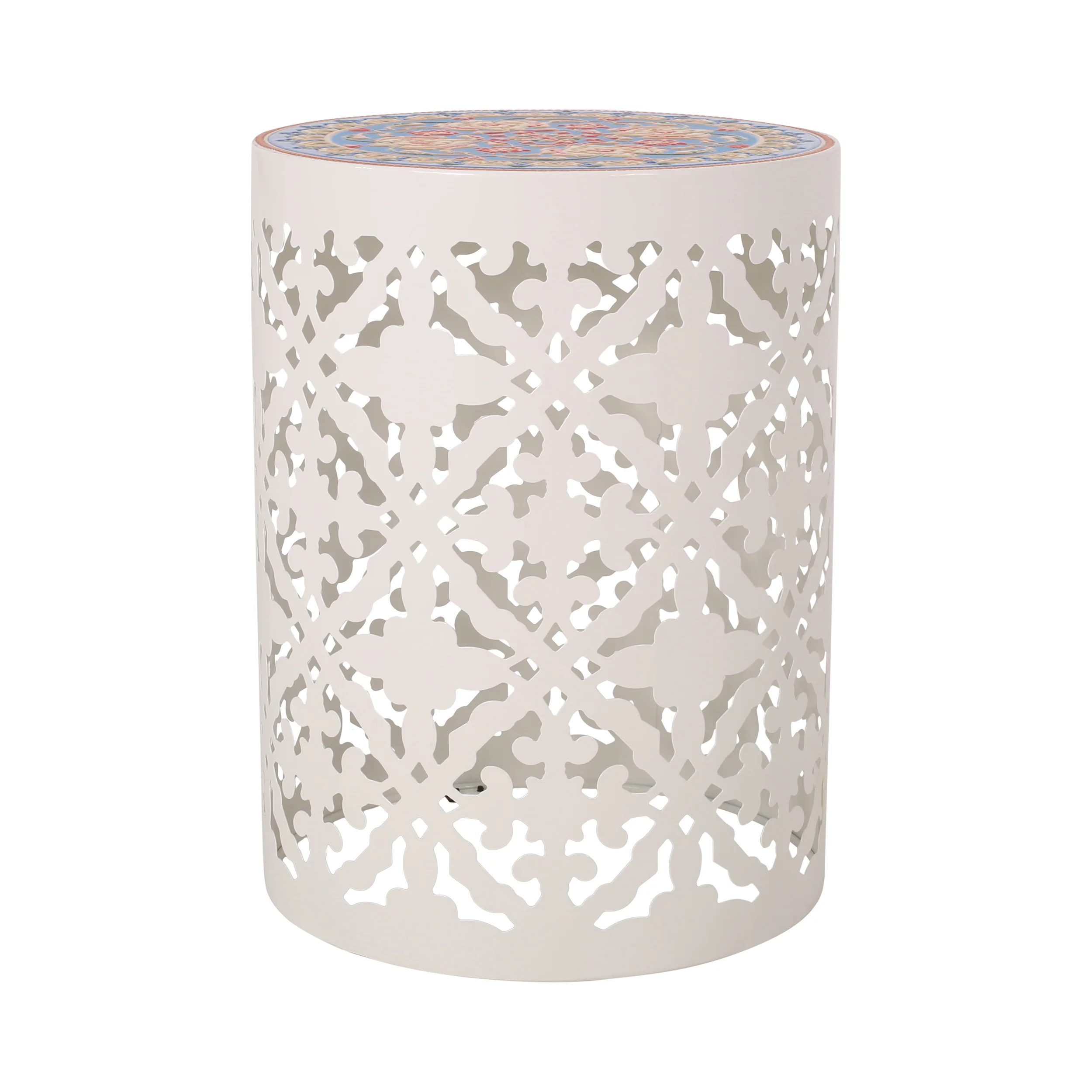 Kenzi Outdoor Lace Cut Side Table with Tile Top - furnishings