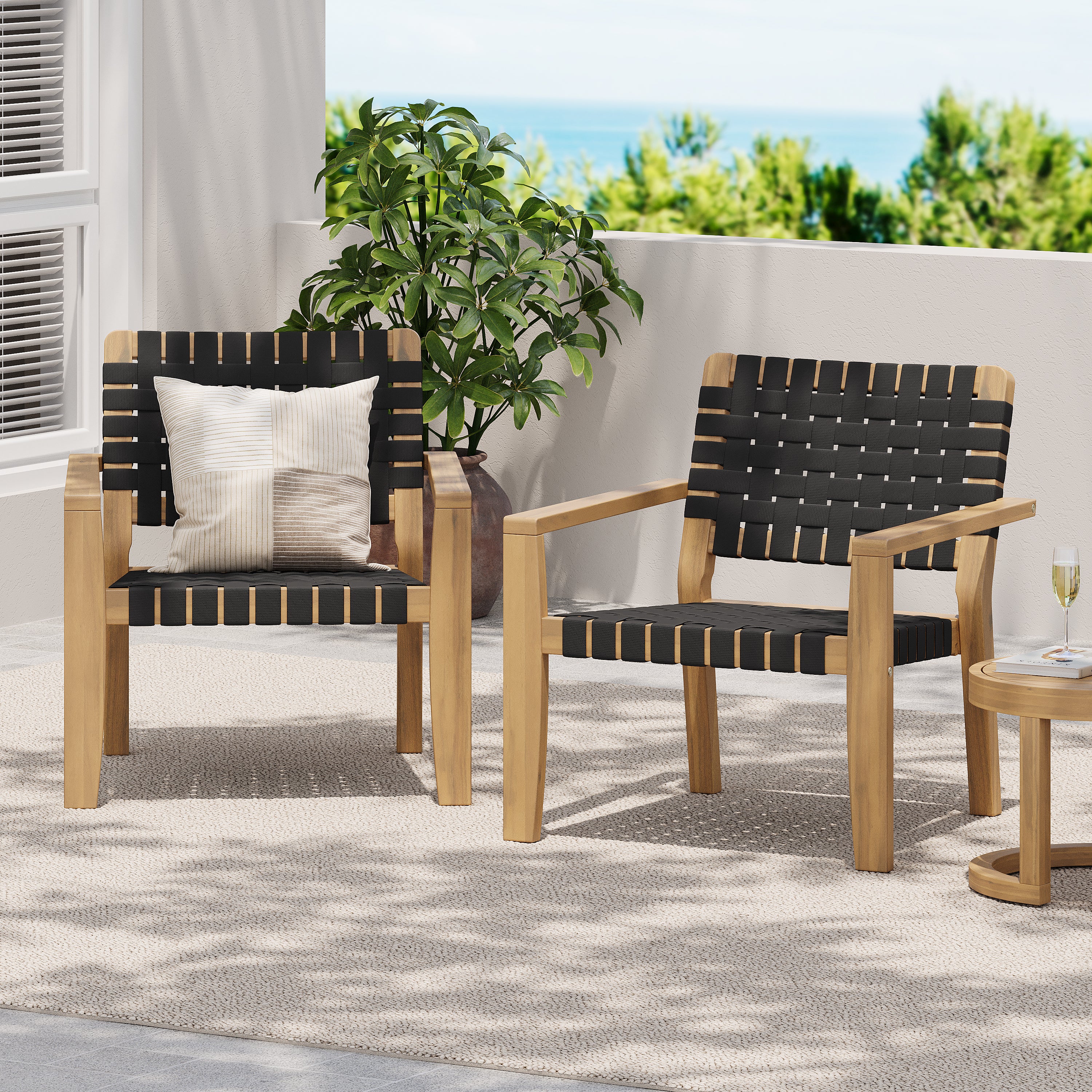 Finnley Modren Outdoor Lounge Chair with Woven Rope - furnishings