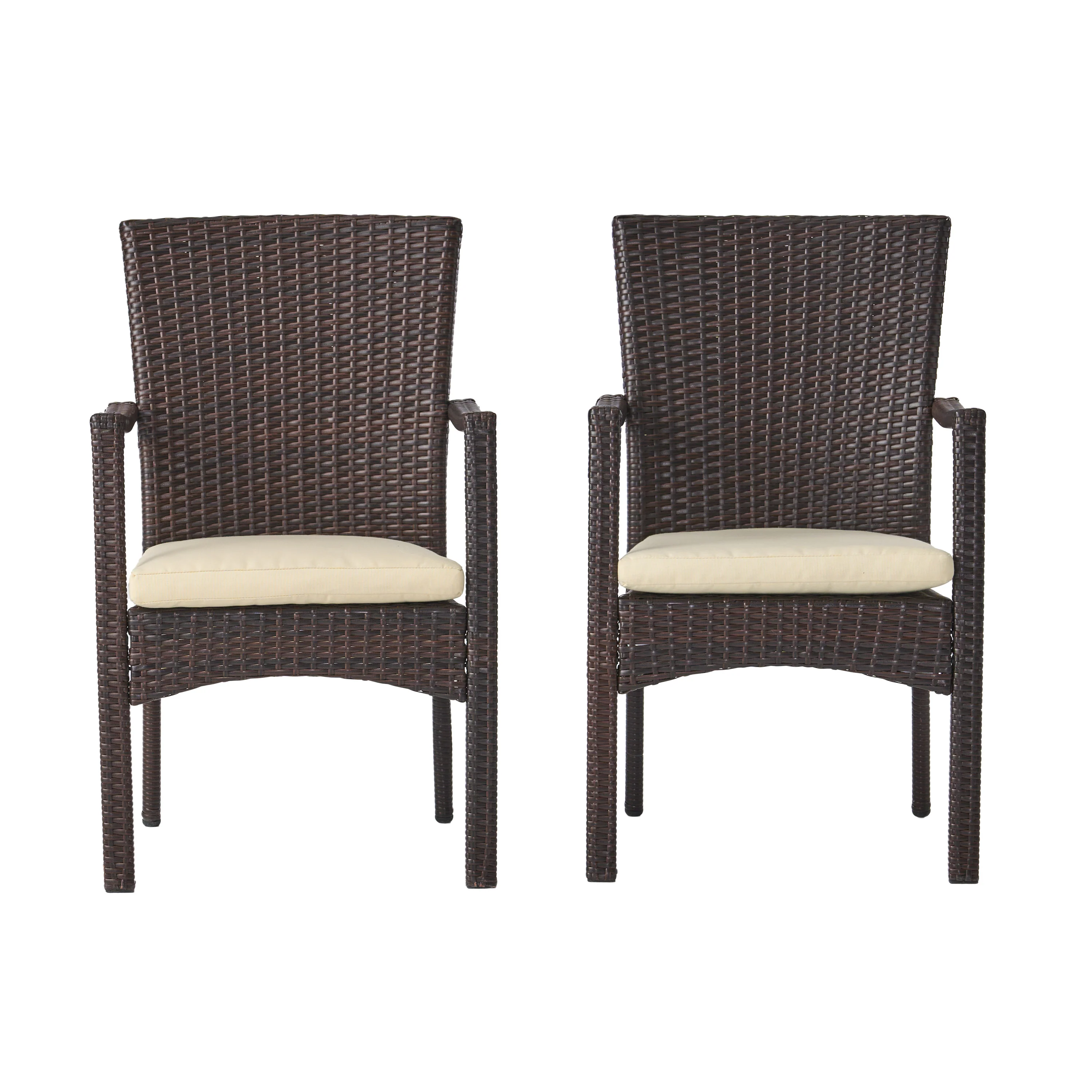 Melba Outdoor Brown Wicker Dining Chair with Beige Cushion (Set of 2) - furnishings