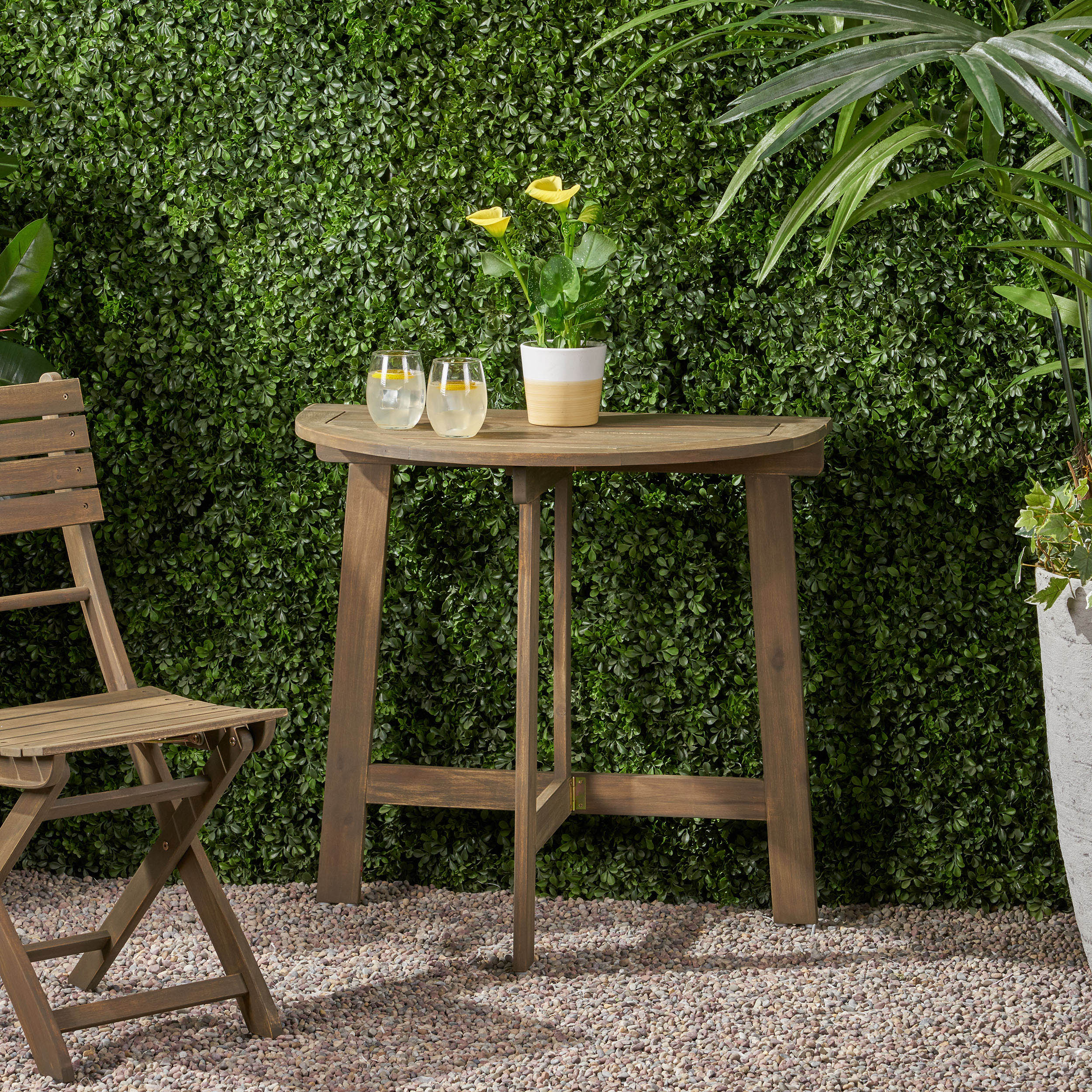 Sophia Outdoor Half-Round Acacia Wood Bistro Table - furnishings